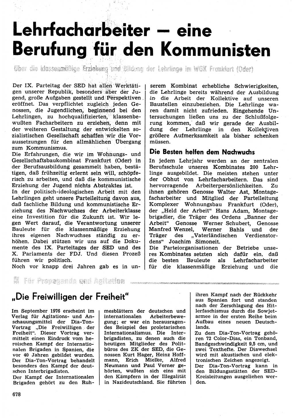 Neuer Weg (NW), Organ des Zentralkomitees (ZK) der SED (Sozialistische Einheitspartei Deutschlands) für Fragen des Parteilebens, 31. Jahrgang [Deutsche Demokratische Republik (DDR)] 1976, Seite 678 (NW ZK SED DDR 1976, S. 678)