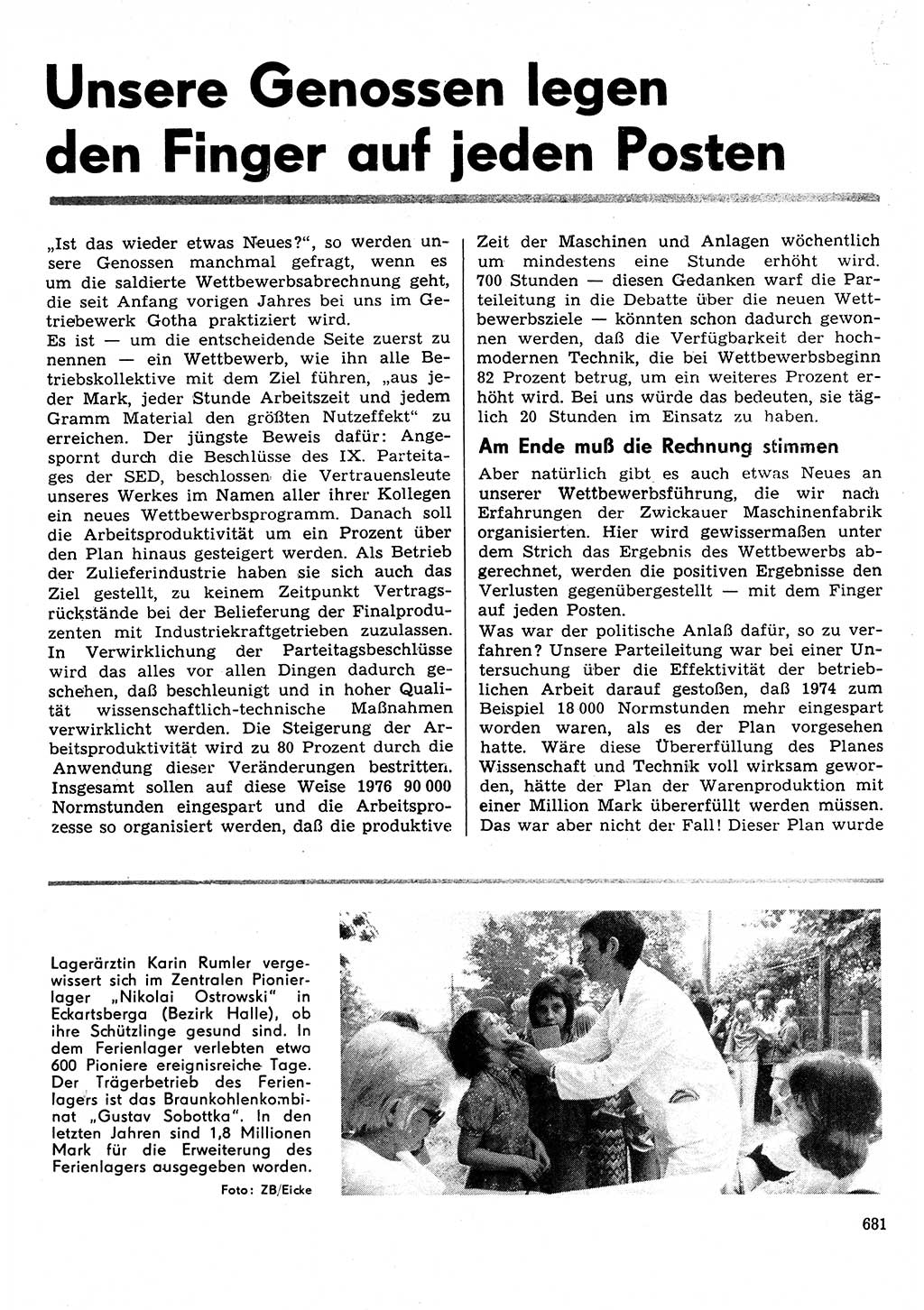 Neuer Weg (NW), Organ des Zentralkomitees (ZK) der SED (Sozialistische Einheitspartei Deutschlands) für Fragen des Parteilebens, 31. Jahrgang [Deutsche Demokratische Republik (DDR)] 1976, Seite 681 (NW ZK SED DDR 1976, S. 681)