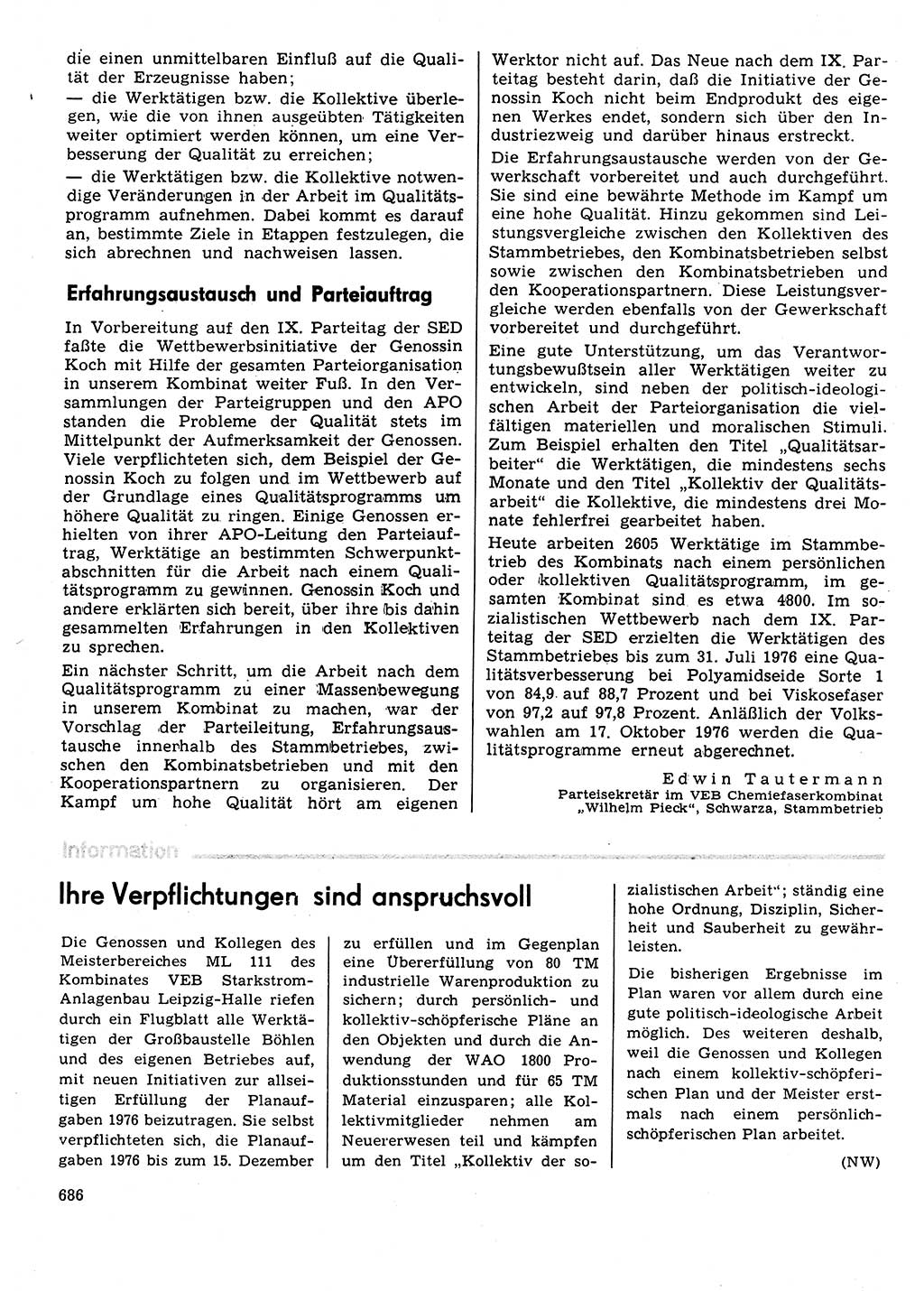 Neuer Weg (NW), Organ des Zentralkomitees (ZK) der SED (Sozialistische Einheitspartei Deutschlands) für Fragen des Parteilebens, 31. Jahrgang [Deutsche Demokratische Republik (DDR)] 1976, Seite 686 (NW ZK SED DDR 1976, S. 686)