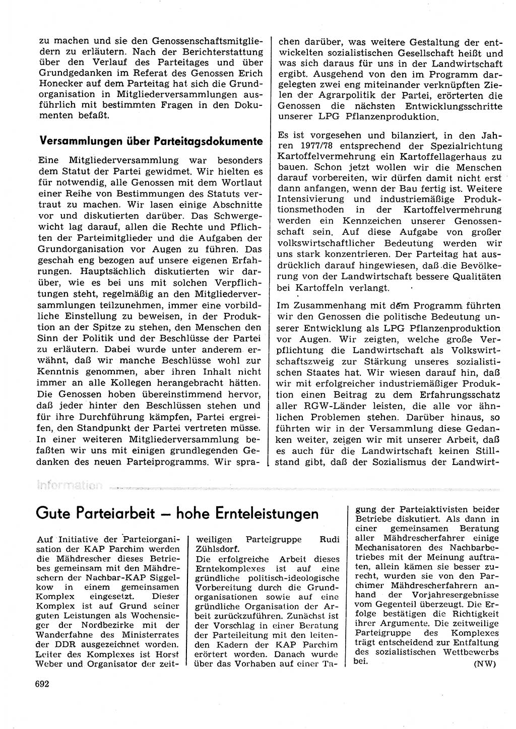Neuer Weg (NW), Organ des Zentralkomitees (ZK) der SED (Sozialistische Einheitspartei Deutschlands) für Fragen des Parteilebens, 31. Jahrgang [Deutsche Demokratische Republik (DDR)] 1976, Seite 692 (NW ZK SED DDR 1976, S. 692)