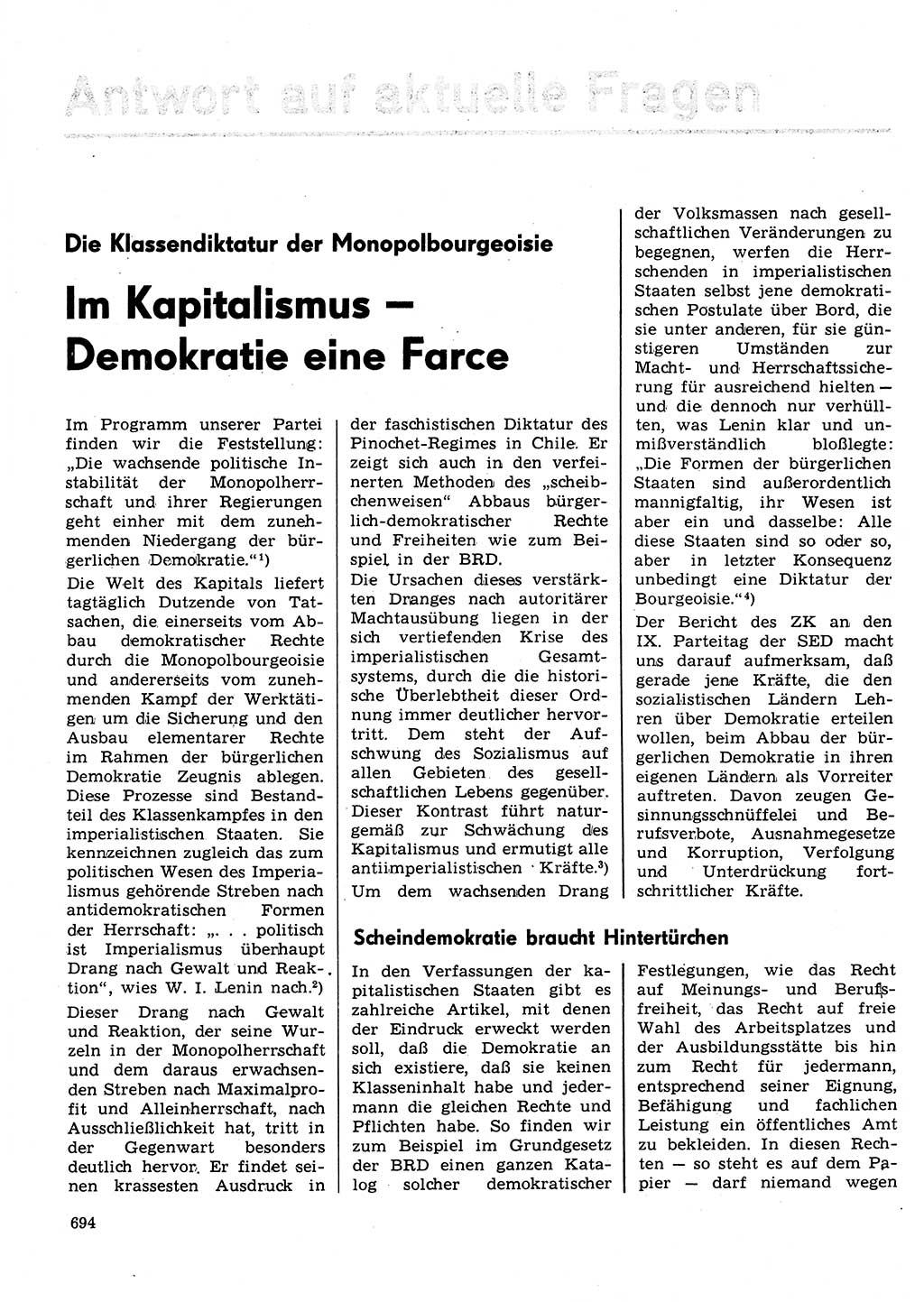 Neuer Weg (NW), Organ des Zentralkomitees (ZK) der SED (Sozialistische Einheitspartei Deutschlands) für Fragen des Parteilebens, 31. Jahrgang [Deutsche Demokratische Republik (DDR)] 1976, Seite 694 (NW ZK SED DDR 1976, S. 694)