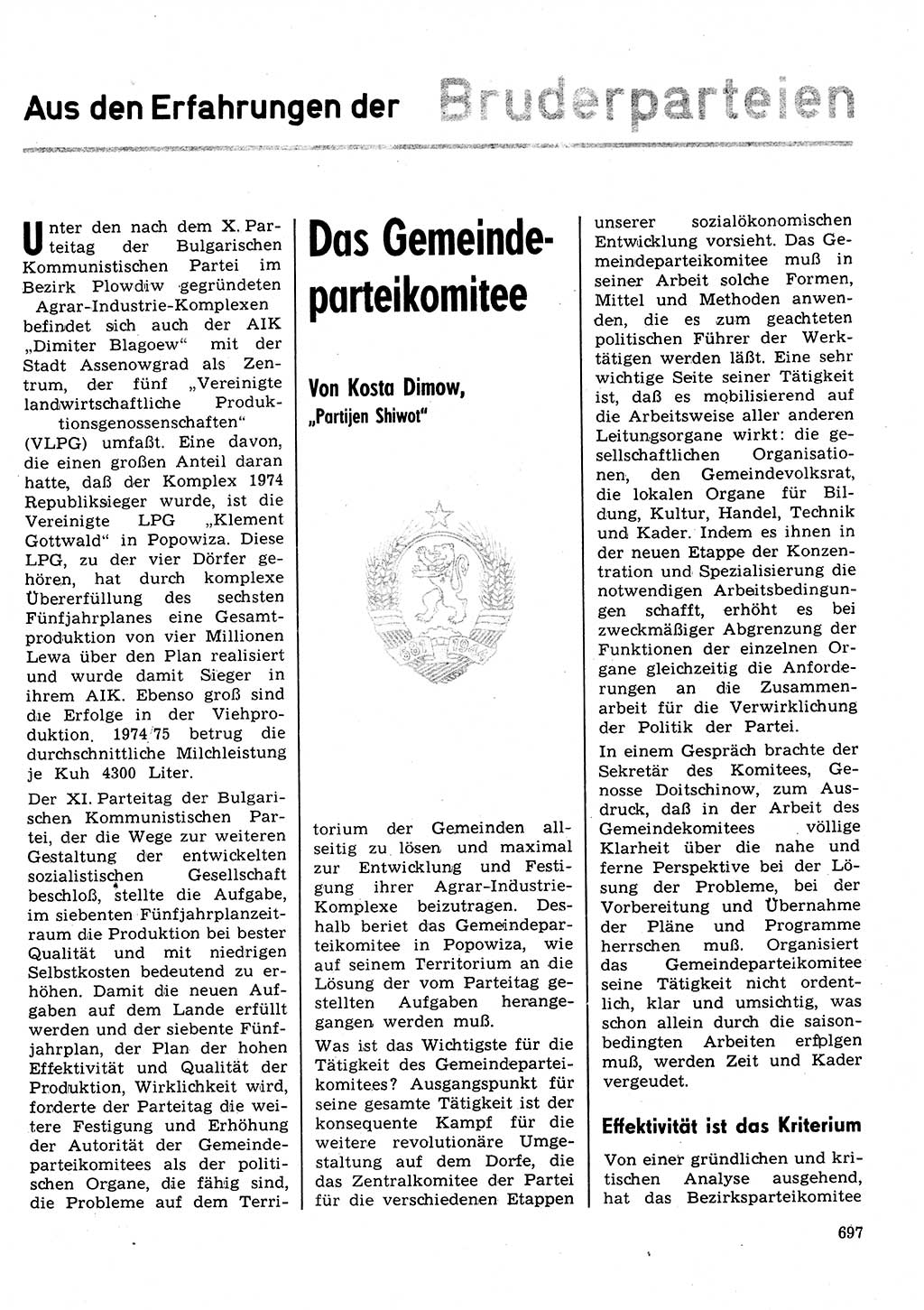 Neuer Weg (NW), Organ des Zentralkomitees (ZK) der SED (Sozialistische Einheitspartei Deutschlands) für Fragen des Parteilebens, 31. Jahrgang [Deutsche Demokratische Republik (DDR)] 1976, Seite 697 (NW ZK SED DDR 1976, S. 697)