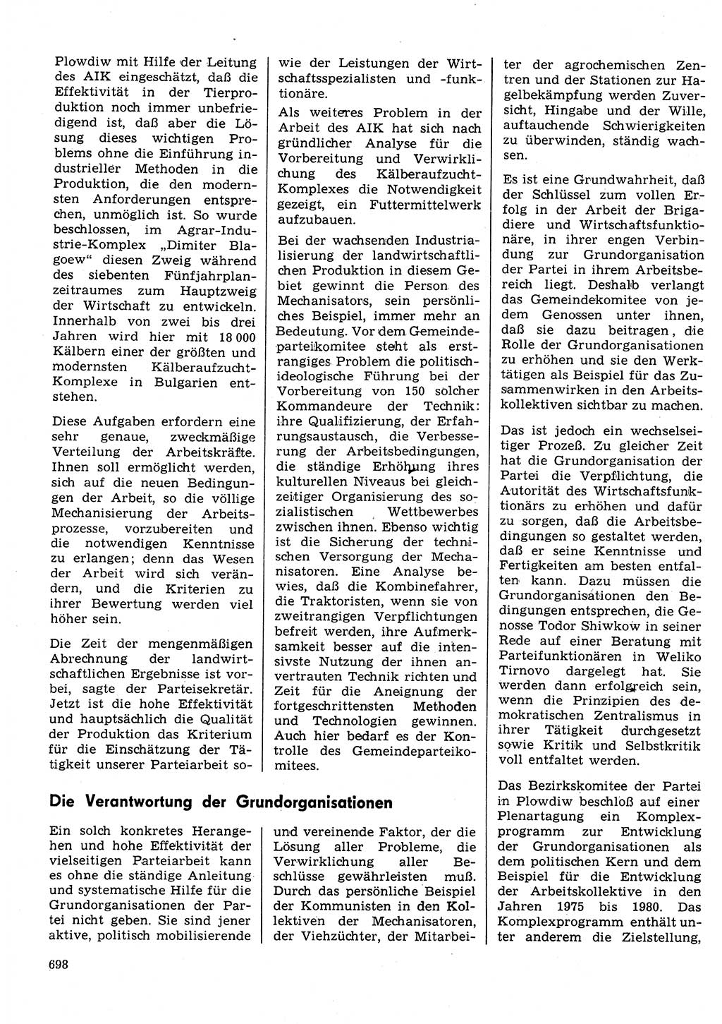 Neuer Weg (NW), Organ des Zentralkomitees (ZK) der SED (Sozialistische Einheitspartei Deutschlands) für Fragen des Parteilebens, 31. Jahrgang [Deutsche Demokratische Republik (DDR)] 1976, Seite 698 (NW ZK SED DDR 1976, S. 698)