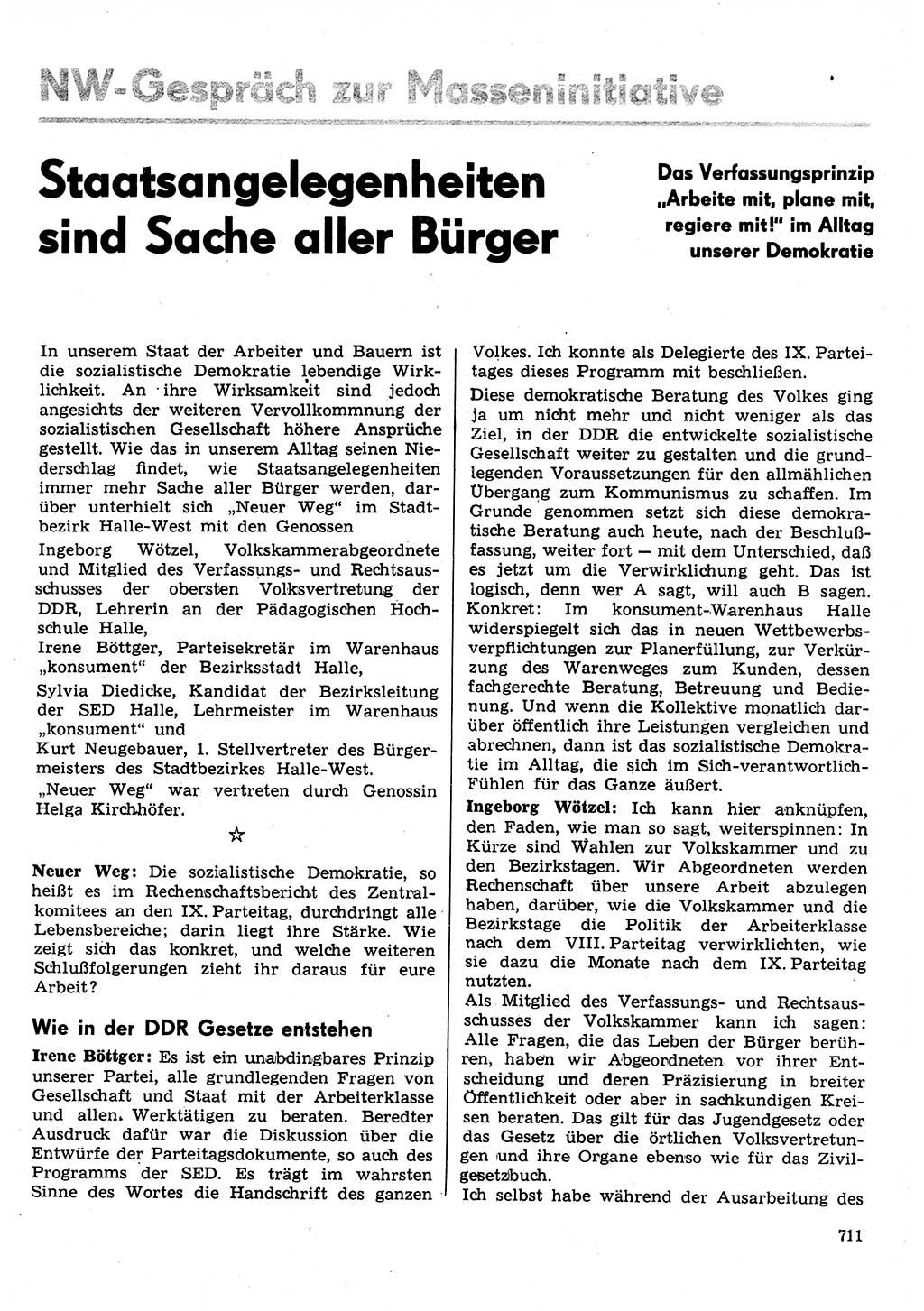 Neuer Weg (NW), Organ des Zentralkomitees (ZK) der SED (Sozialistische Einheitspartei Deutschlands) für Fragen des Parteilebens, 31. Jahrgang [Deutsche Demokratische Republik (DDR)] 1976, Seite 711 (NW ZK SED DDR 1976, S. 711)