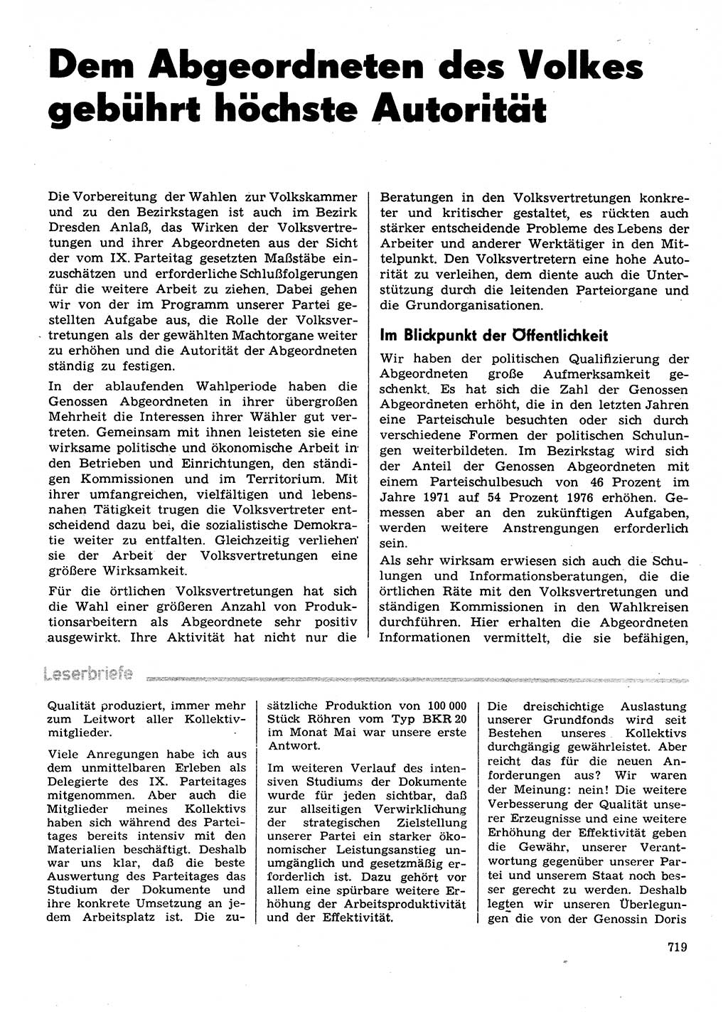 Neuer Weg (NW), Organ des Zentralkomitees (ZK) der SED (Sozialistische Einheitspartei Deutschlands) für Fragen des Parteilebens, 31. Jahrgang [Deutsche Demokratische Republik (DDR)] 1976, Seite 719 (NW ZK SED DDR 1976, S. 719)