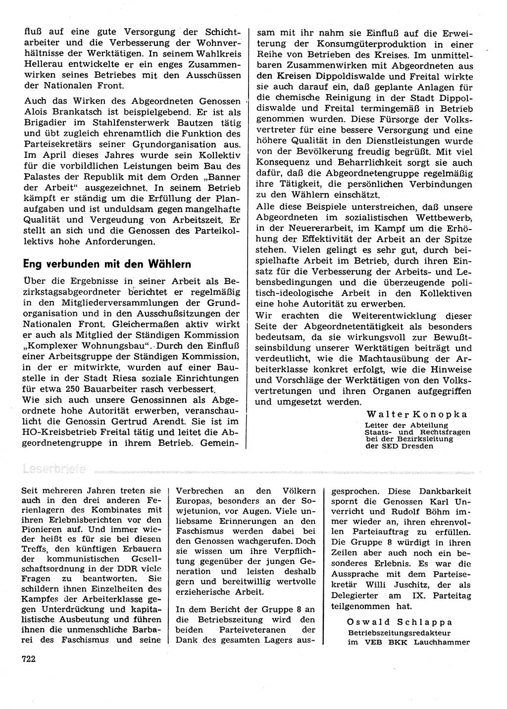 Neuer Weg (NW), Organ des Zentralkomitees (ZK) der SED (Sozialistische Einheitspartei Deutschlands) für Fragen des Parteilebens, 31. Jahrgang [Deutsche Demokratische Republik (DDR)] 1976, Seite 722 (NW ZK SED DDR 1976, S. 722)