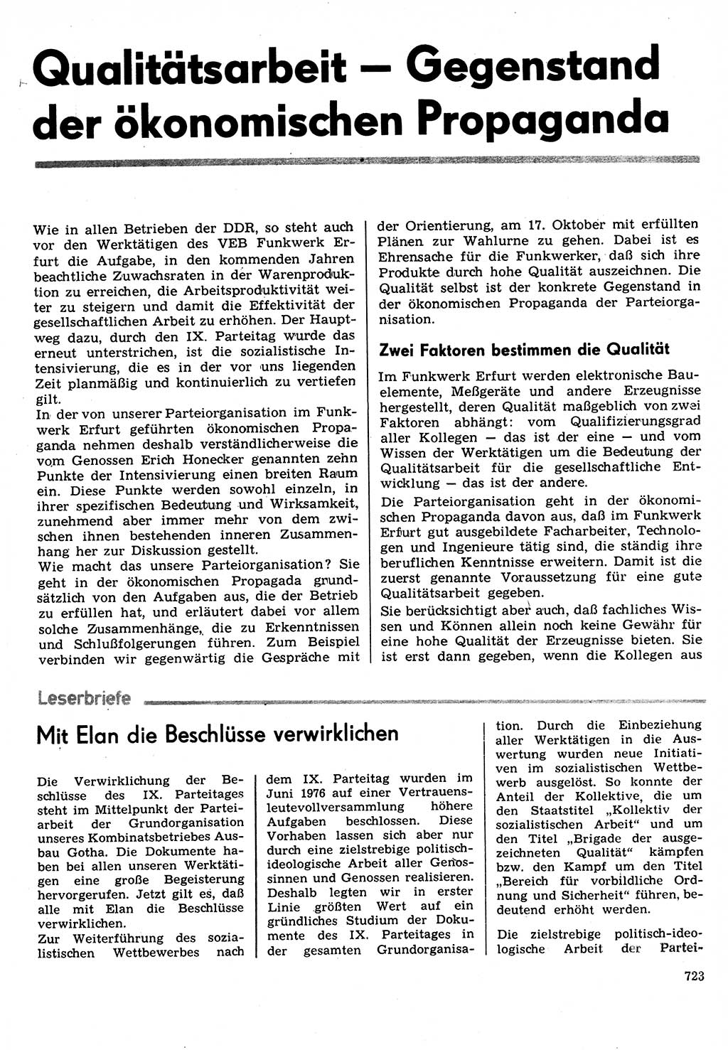 Neuer Weg (NW), Organ des Zentralkomitees (ZK) der SED (Sozialistische Einheitspartei Deutschlands) für Fragen des Parteilebens, 31. Jahrgang [Deutsche Demokratische Republik (DDR)] 1976, Seite 723 (NW ZK SED DDR 1976, S. 723)