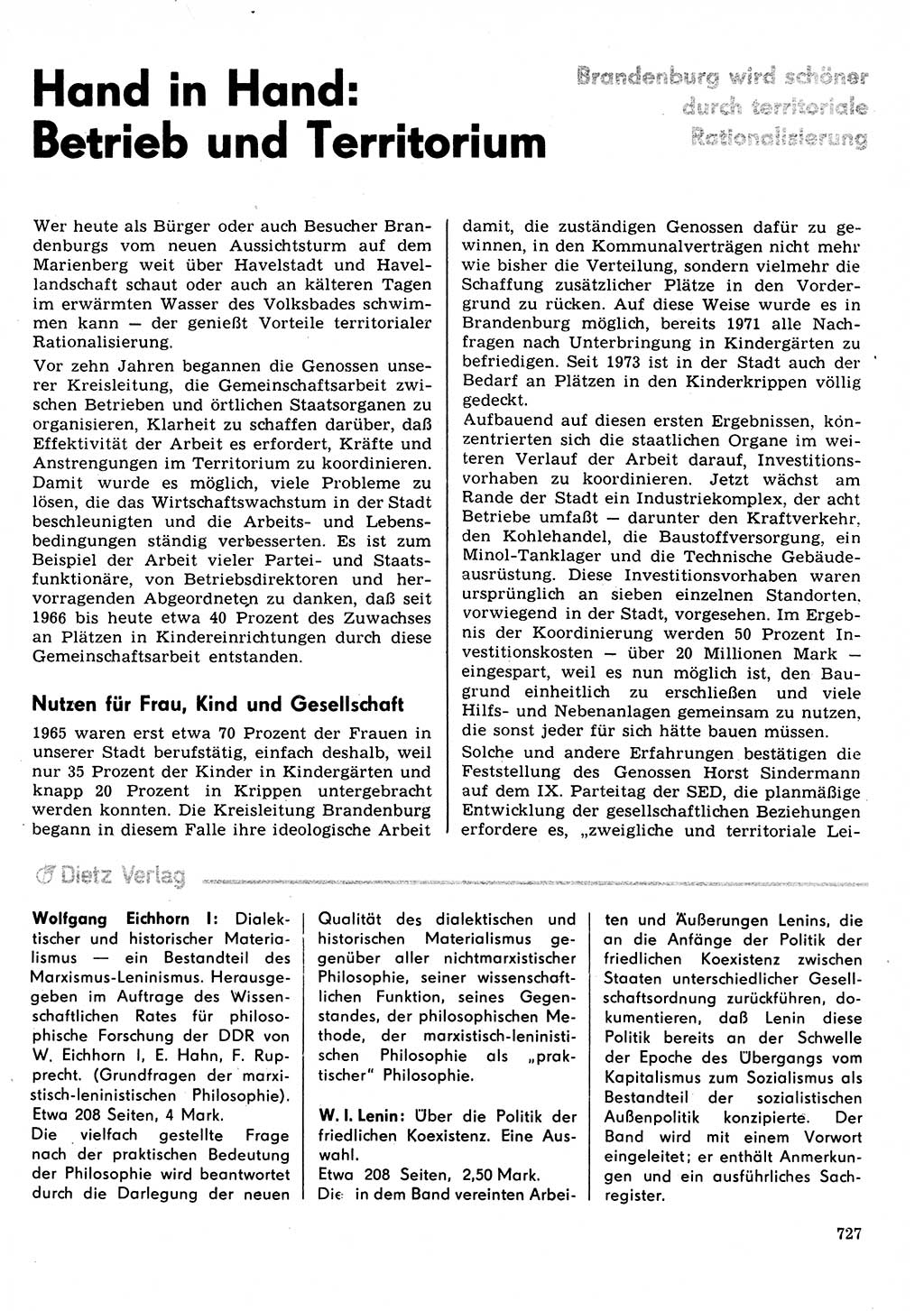 Neuer Weg (NW), Organ des Zentralkomitees (ZK) der SED (Sozialistische Einheitspartei Deutschlands) für Fragen des Parteilebens, 31. Jahrgang [Deutsche Demokratische Republik (DDR)] 1976, Seite 727 (NW ZK SED DDR 1976, S. 727)