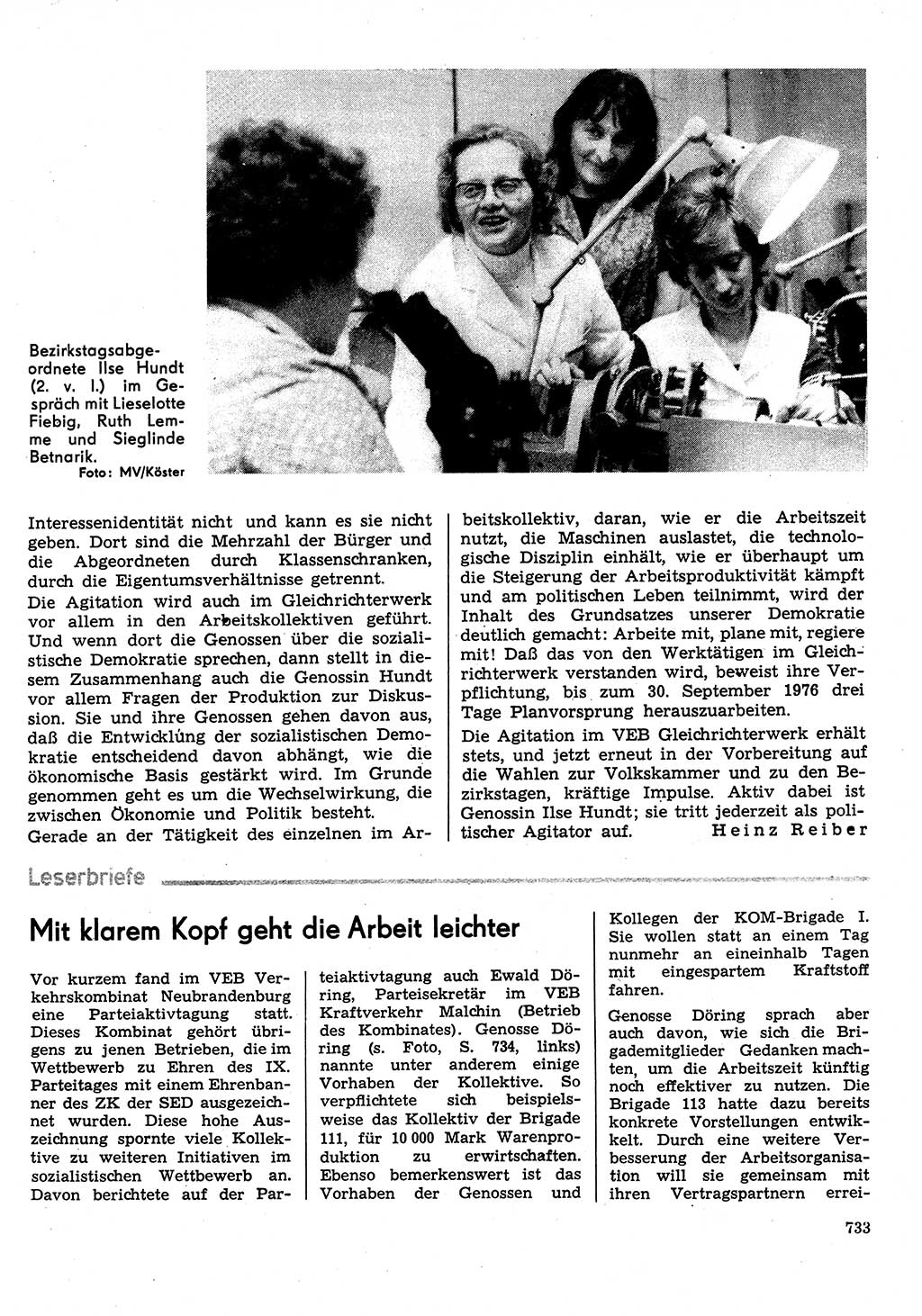 Neuer Weg (NW), Organ des Zentralkomitees (ZK) der SED (Sozialistische Einheitspartei Deutschlands) für Fragen des Parteilebens, 31. Jahrgang [Deutsche Demokratische Republik (DDR)] 1976, Seite 733 (NW ZK SED DDR 1976, S. 733)