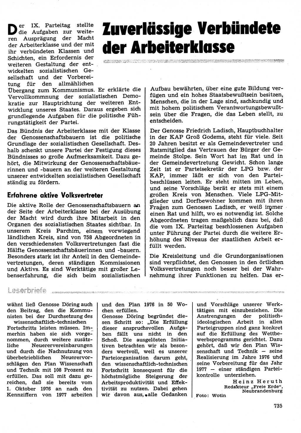 Neuer Weg (NW), Organ des Zentralkomitees (ZK) der SED (Sozialistische Einheitspartei Deutschlands) für Fragen des Parteilebens, 31. Jahrgang [Deutsche Demokratische Republik (DDR)] 1976, Seite 735 (NW ZK SED DDR 1976, S. 735)