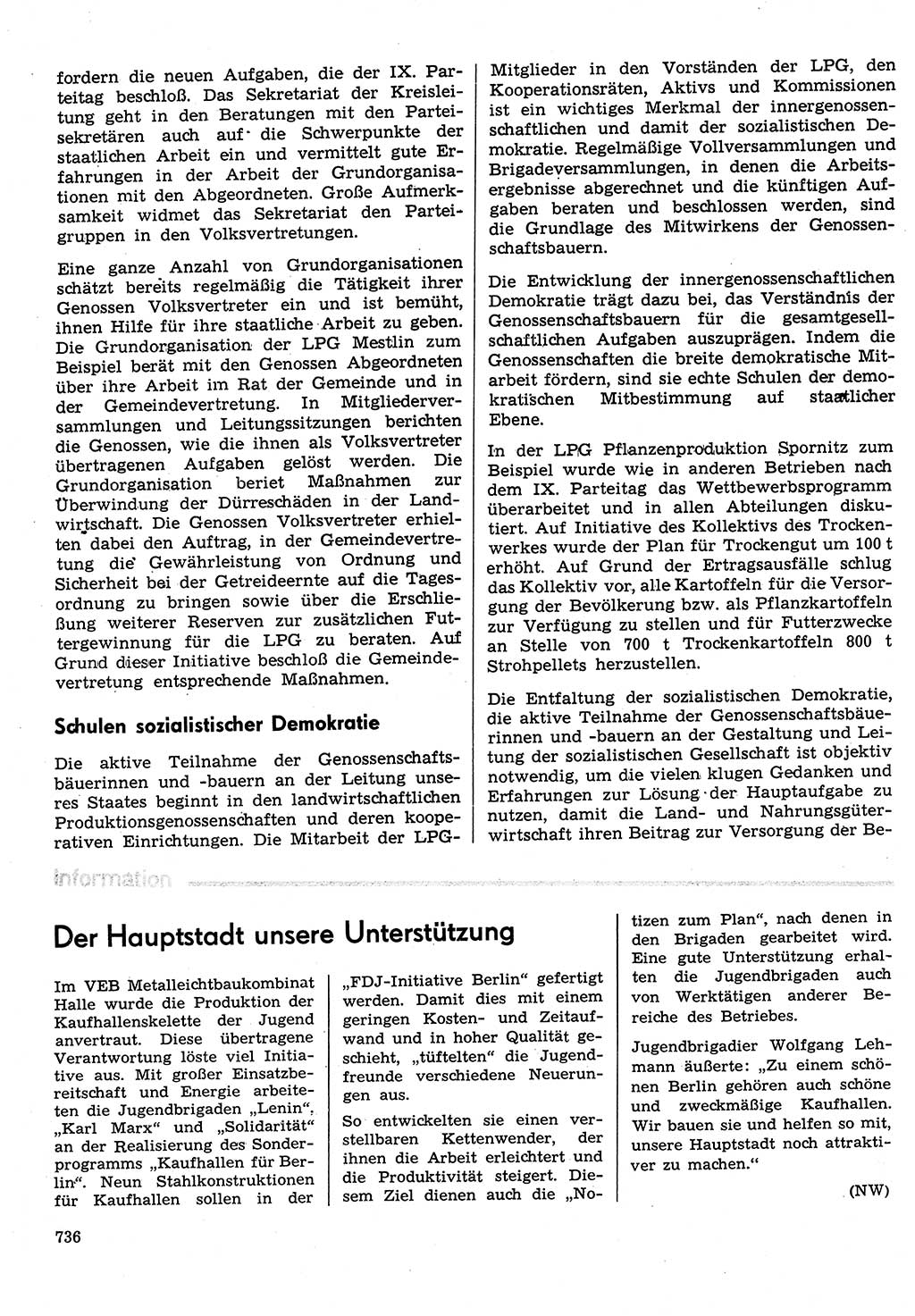 Neuer Weg (NW), Organ des Zentralkomitees (ZK) der SED (Sozialistische Einheitspartei Deutschlands) für Fragen des Parteilebens, 31. Jahrgang [Deutsche Demokratische Republik (DDR)] 1976, Seite 736 (NW ZK SED DDR 1976, S. 736)