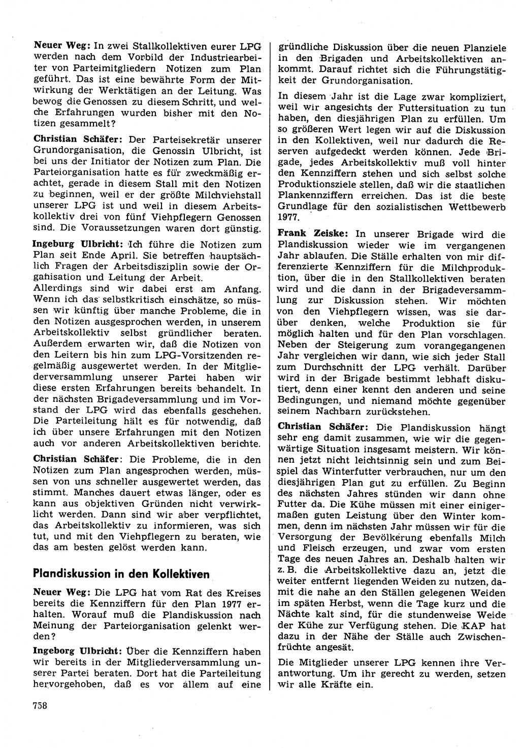 Neuer Weg (NW), Organ des Zentralkomitees (ZK) der SED (Sozialistische Einheitspartei Deutschlands) für Fragen des Parteilebens, 31. Jahrgang [Deutsche Demokratische Republik (DDR)] 1976, Seite 758 (NW ZK SED DDR 1976, S. 758)
