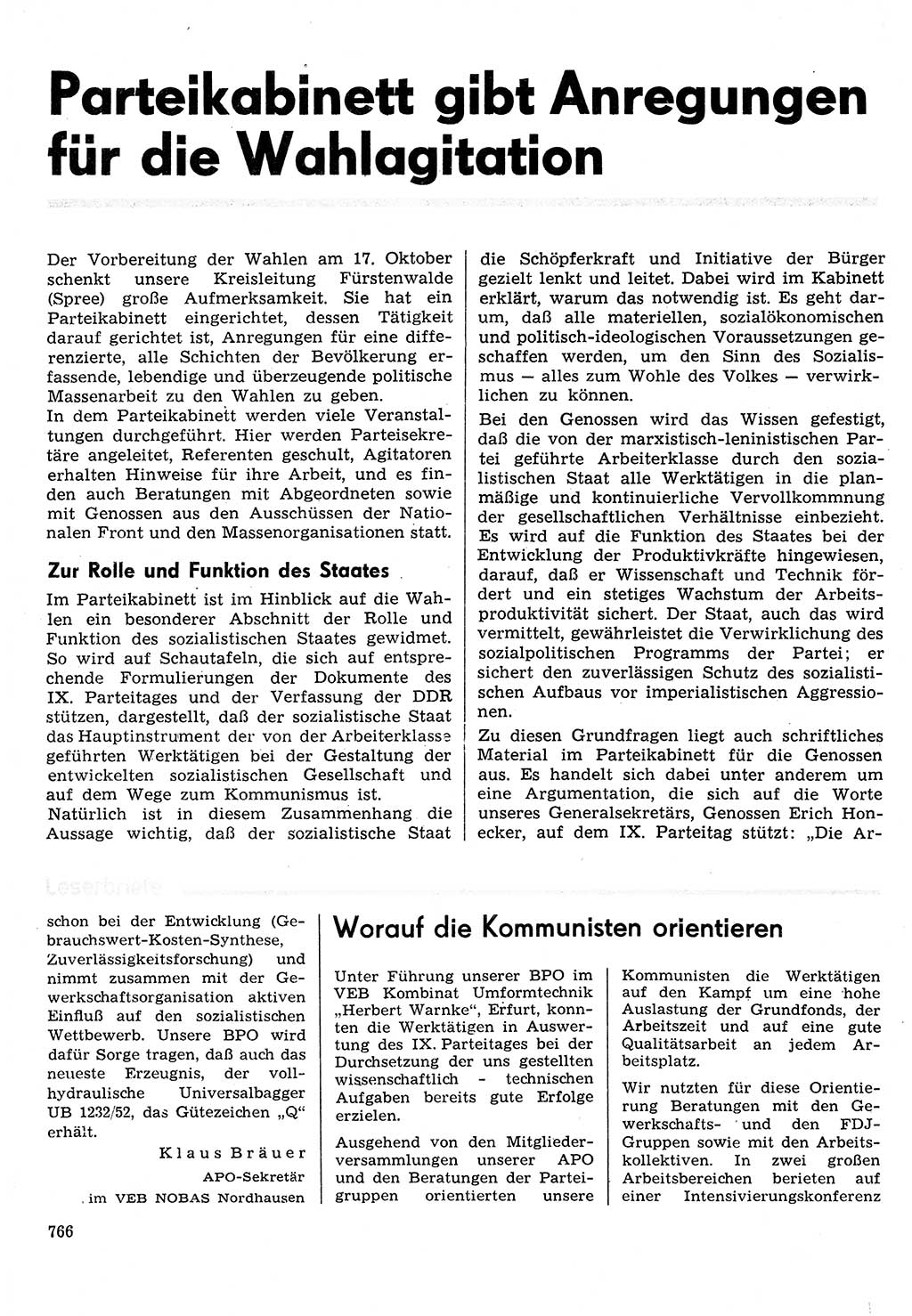 Neuer Weg (NW), Organ des Zentralkomitees (ZK) der SED (Sozialistische Einheitspartei Deutschlands) für Fragen des Parteilebens, 31. Jahrgang [Deutsche Demokratische Republik (DDR)] 1976, Seite 766 (NW ZK SED DDR 1976, S. 766)