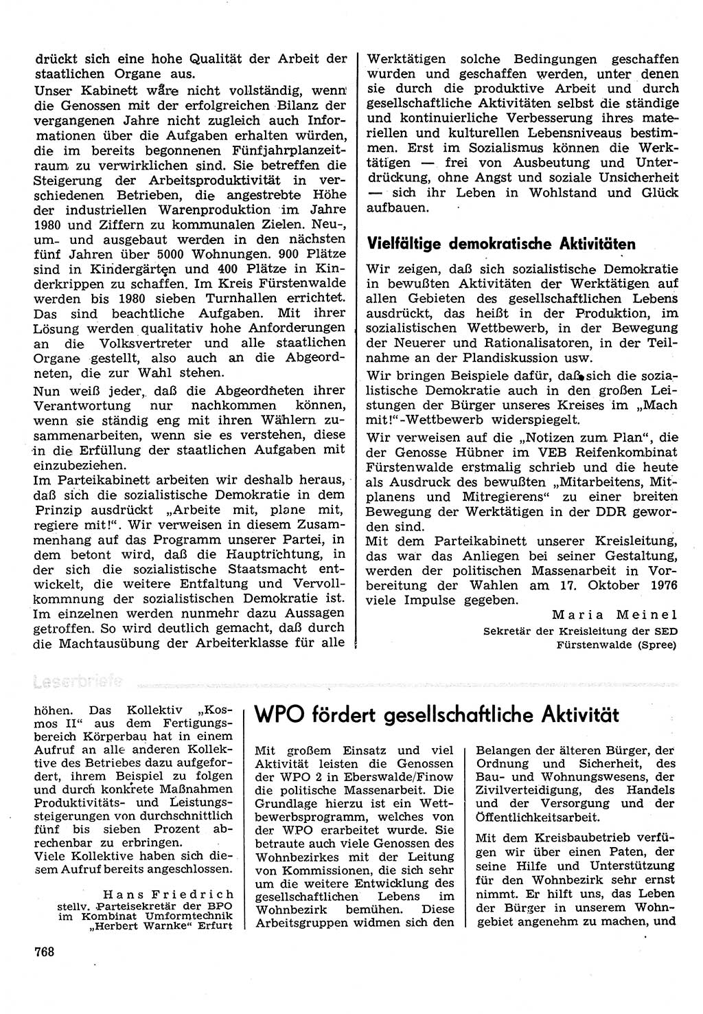 Neuer Weg (NW), Organ des Zentralkomitees (ZK) der SED (Sozialistische Einheitspartei Deutschlands) für Fragen des Parteilebens, 31. Jahrgang [Deutsche Demokratische Republik (DDR)] 1976, Seite 768 (NW ZK SED DDR 1976, S. 768)