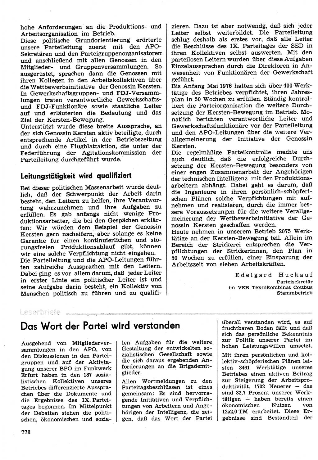 Neuer Weg (NW), Organ des Zentralkomitees (ZK) der SED (Sozialistische Einheitspartei Deutschlands) für Fragen des Parteilebens, 31. Jahrgang [Deutsche Demokratische Republik (DDR)] 1976, Seite 778 (NW ZK SED DDR 1976, S. 778)