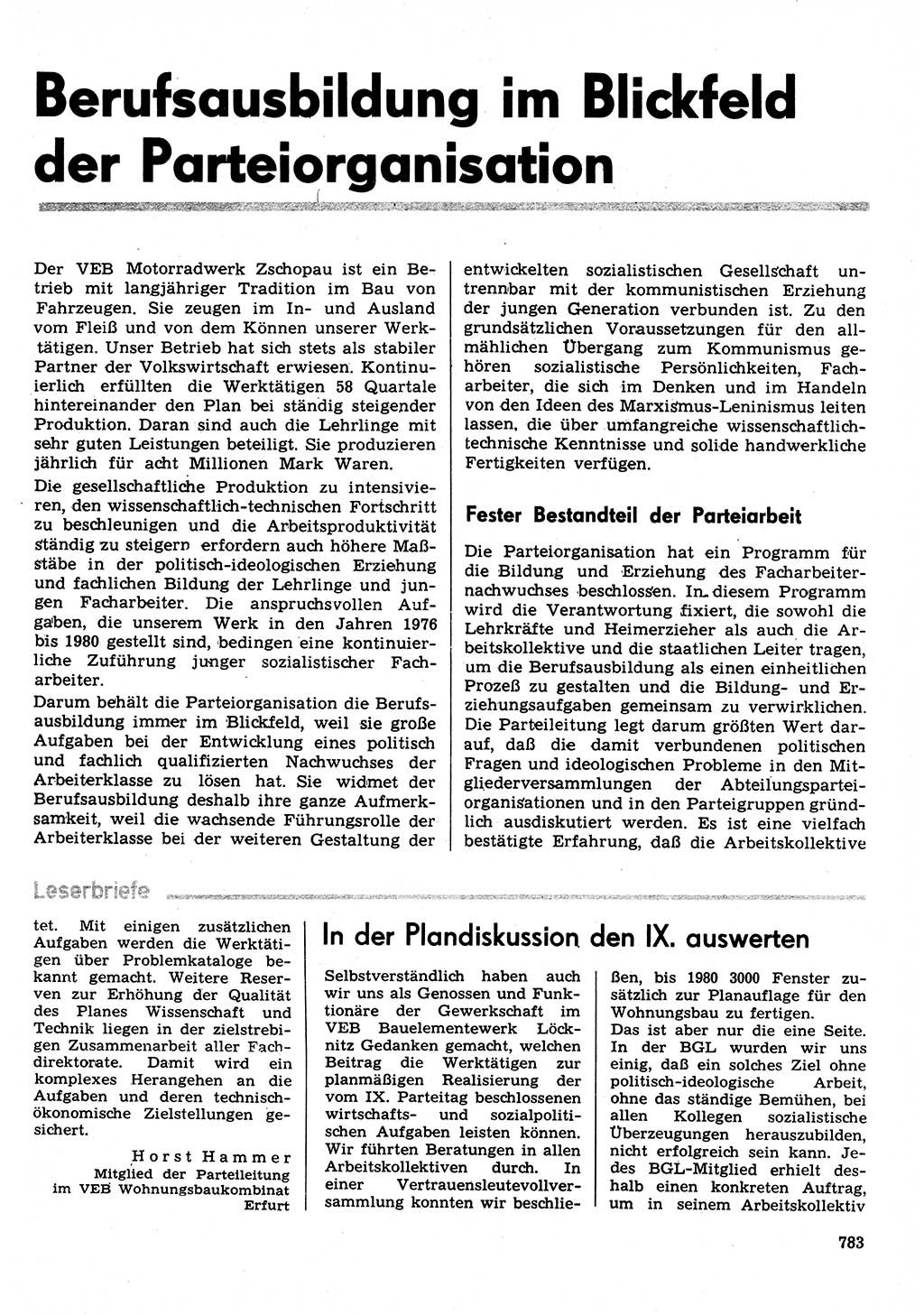 Neuer Weg (NW), Organ des Zentralkomitees (ZK) der SED (Sozialistische Einheitspartei Deutschlands) für Fragen des Parteilebens, 31. Jahrgang [Deutsche Demokratische Republik (DDR)] 1976, Seite 783 (NW ZK SED DDR 1976, S. 783)