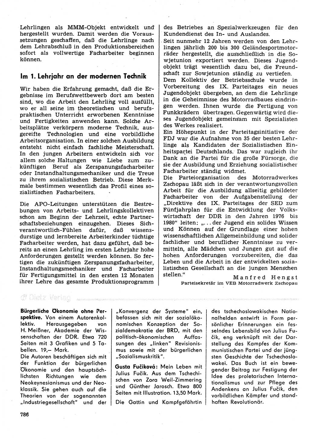 Neuer Weg (NW), Organ des Zentralkomitees (ZK) der SED (Sozialistische Einheitspartei Deutschlands) für Fragen des Parteilebens, 31. Jahrgang [Deutsche Demokratische Republik (DDR)] 1976, Seite 786 (NW ZK SED DDR 1976, S. 786)