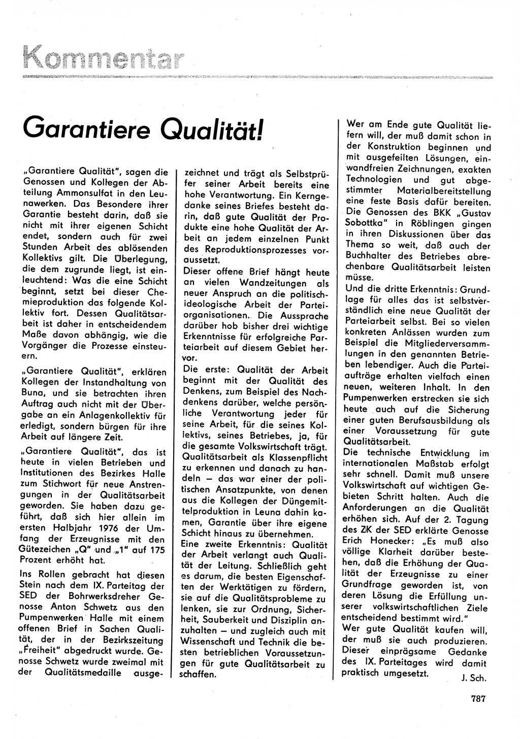 Neuer Weg (NW), Organ des Zentralkomitees (ZK) der SED (Sozialistische Einheitspartei Deutschlands) für Fragen des Parteilebens, 31. Jahrgang [Deutsche Demokratische Republik (DDR)] 1976, Seite 787 (NW ZK SED DDR 1976, S. 787)