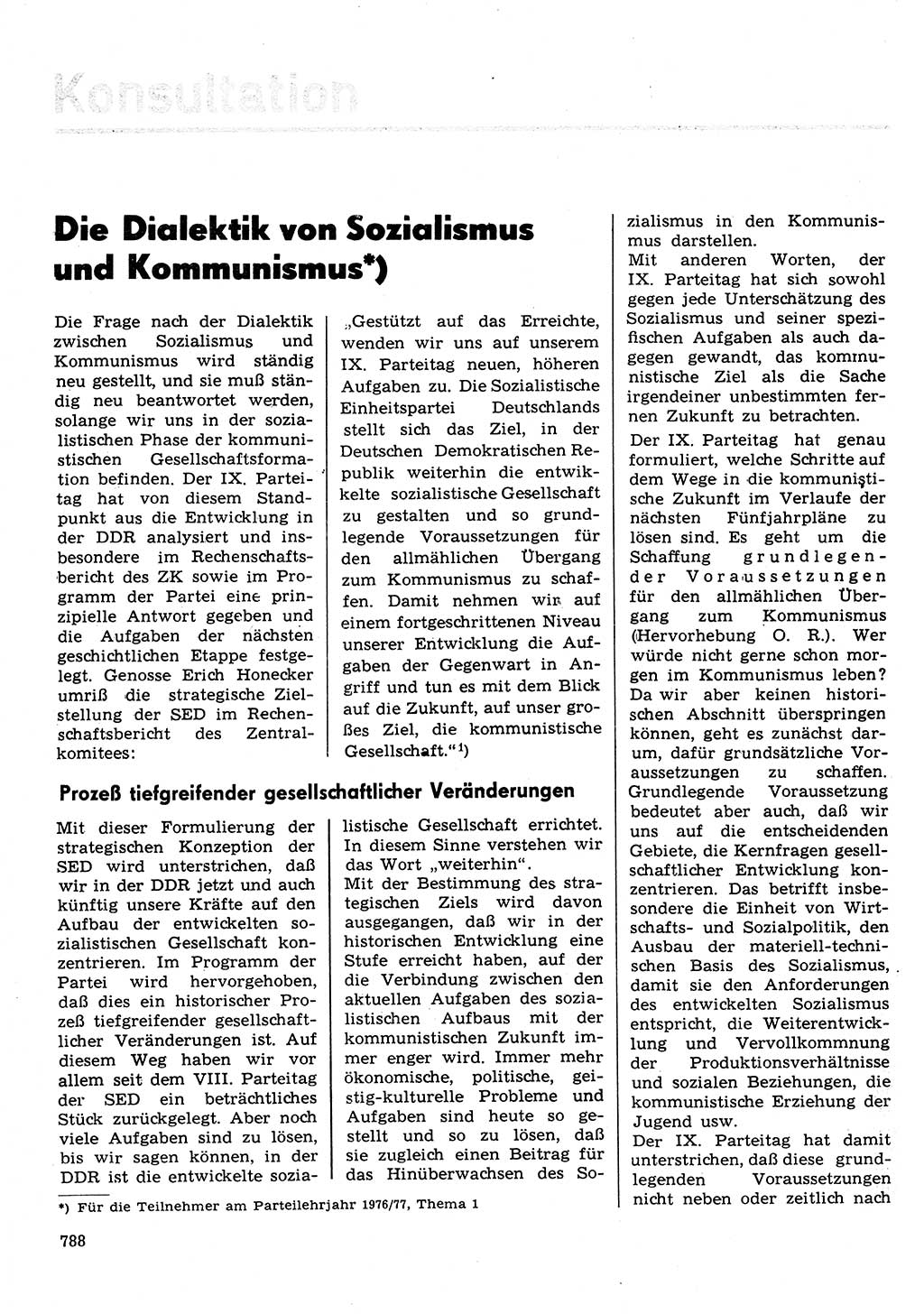 Neuer Weg (NW), Organ des Zentralkomitees (ZK) der SED (Sozialistische Einheitspartei Deutschlands) für Fragen des Parteilebens, 31. Jahrgang [Deutsche Demokratische Republik (DDR)] 1976, Seite 788 (NW ZK SED DDR 1976, S. 788)