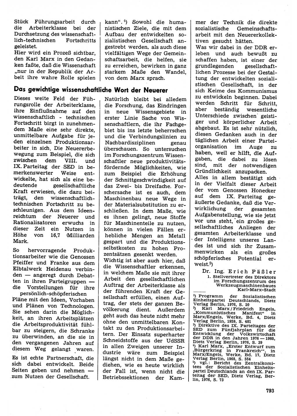 Neuer Weg (NW), Organ des Zentralkomitees (ZK) der SED (Sozialistische Einheitspartei Deutschlands) für Fragen des Parteilebens, 31. Jahrgang [Deutsche Demokratische Republik (DDR)] 1976, Seite 793 (NW ZK SED DDR 1976, S. 793)