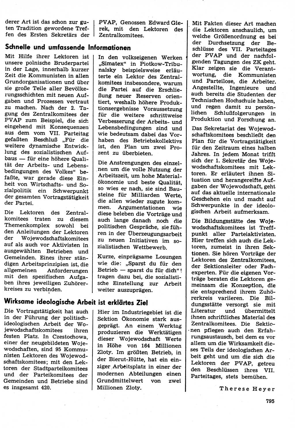 Neuer Weg (NW), Organ des Zentralkomitees (ZK) der SED (Sozialistische Einheitspartei Deutschlands) für Fragen des Parteilebens, 31. Jahrgang [Deutsche Demokratische Republik (DDR)] 1976, Seite 795 (NW ZK SED DDR 1976, S. 795)