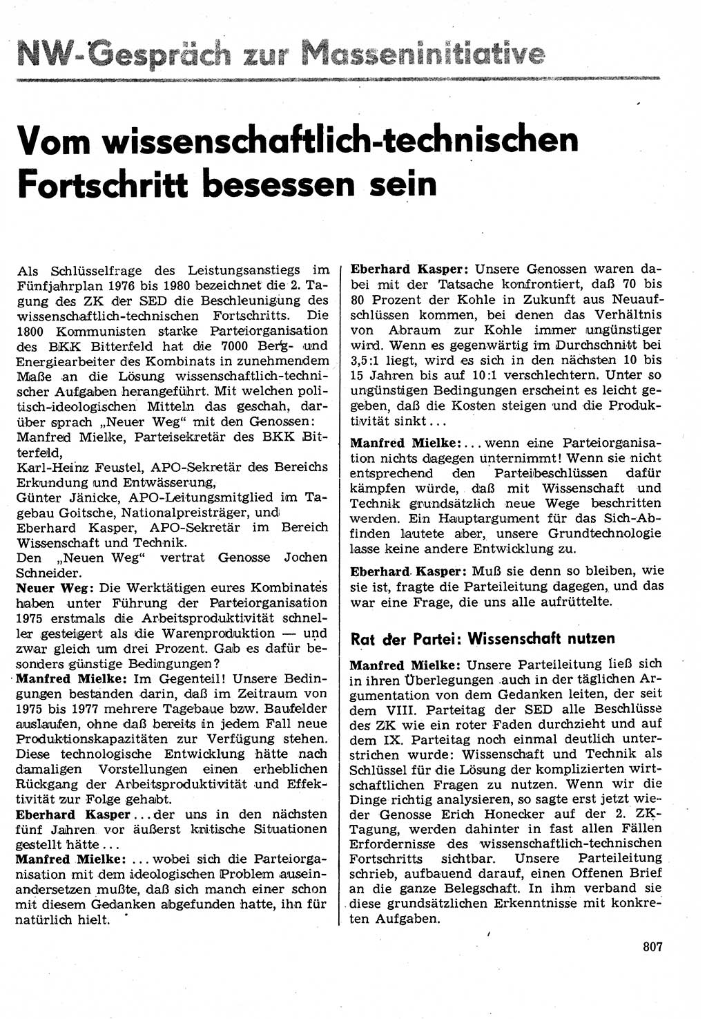 Neuer Weg (NW), Organ des Zentralkomitees (ZK) der SED (Sozialistische Einheitspartei Deutschlands) für Fragen des Parteilebens, 31. Jahrgang [Deutsche Demokratische Republik (DDR)] 1976, Seite 807 (NW ZK SED DDR 1976, S. 807)