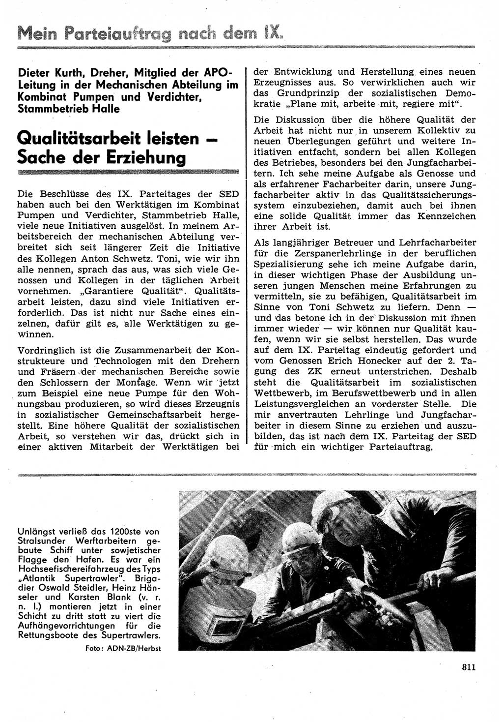 Neuer Weg (NW), Organ des Zentralkomitees (ZK) der SED (Sozialistische Einheitspartei Deutschlands) für Fragen des Parteilebens, 31. Jahrgang [Deutsche Demokratische Republik (DDR)] 1976, Seite 811 (NW ZK SED DDR 1976, S. 811)