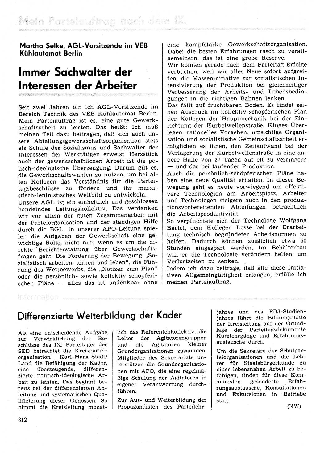 Neuer Weg (NW), Organ des Zentralkomitees (ZK) der SED (Sozialistische Einheitspartei Deutschlands) für Fragen des Parteilebens, 31. Jahrgang [Deutsche Demokratische Republik (DDR)] 1976, Seite 812 (NW ZK SED DDR 1976, S. 812)