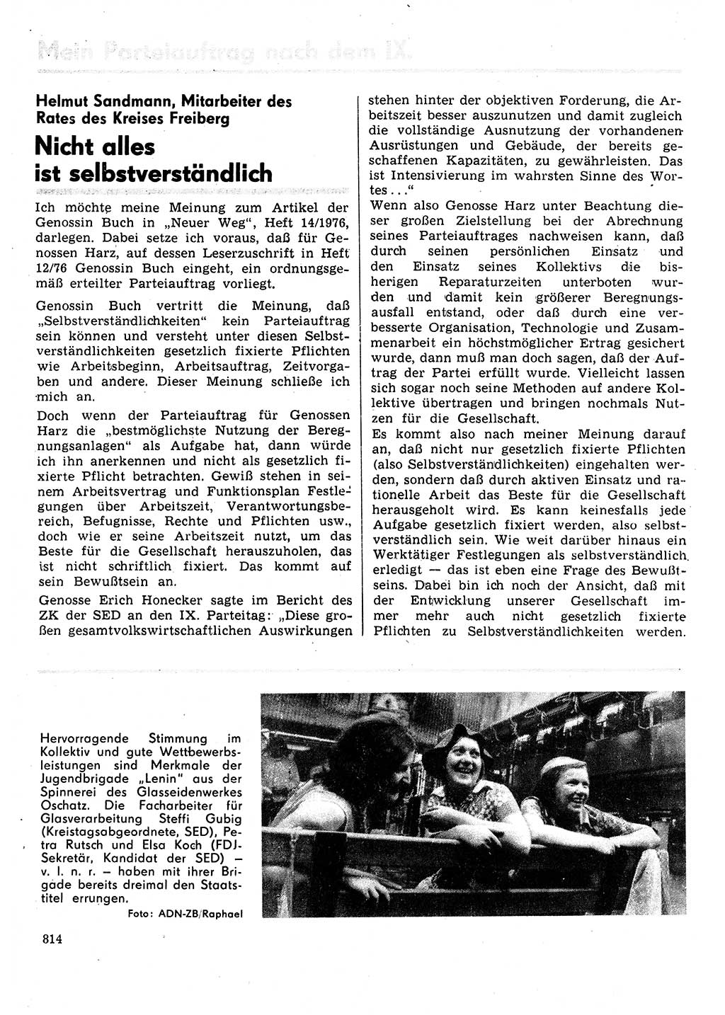 Neuer Weg (NW), Organ des Zentralkomitees (ZK) der SED (Sozialistische Einheitspartei Deutschlands) für Fragen des Parteilebens, 31. Jahrgang [Deutsche Demokratische Republik (DDR)] 1976, Seite 814 (NW ZK SED DDR 1976, S. 814)