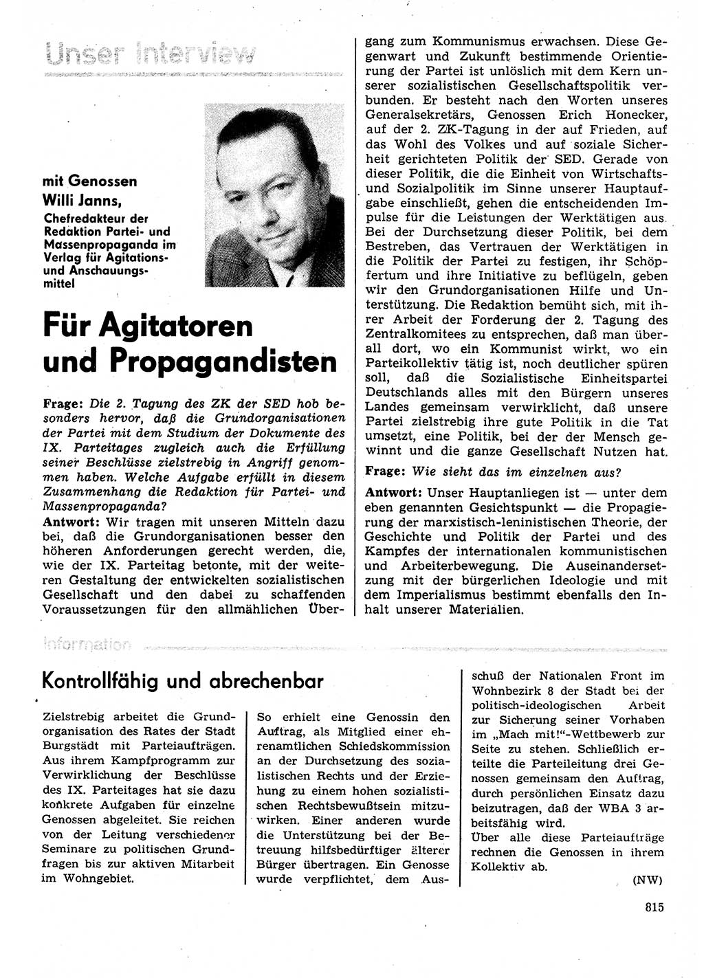 Neuer Weg (NW), Organ des Zentralkomitees (ZK) der SED (Sozialistische Einheitspartei Deutschlands) für Fragen des Parteilebens, 31. Jahrgang [Deutsche Demokratische Republik (DDR)] 1976, Seite 815 (NW ZK SED DDR 1976, S. 815)