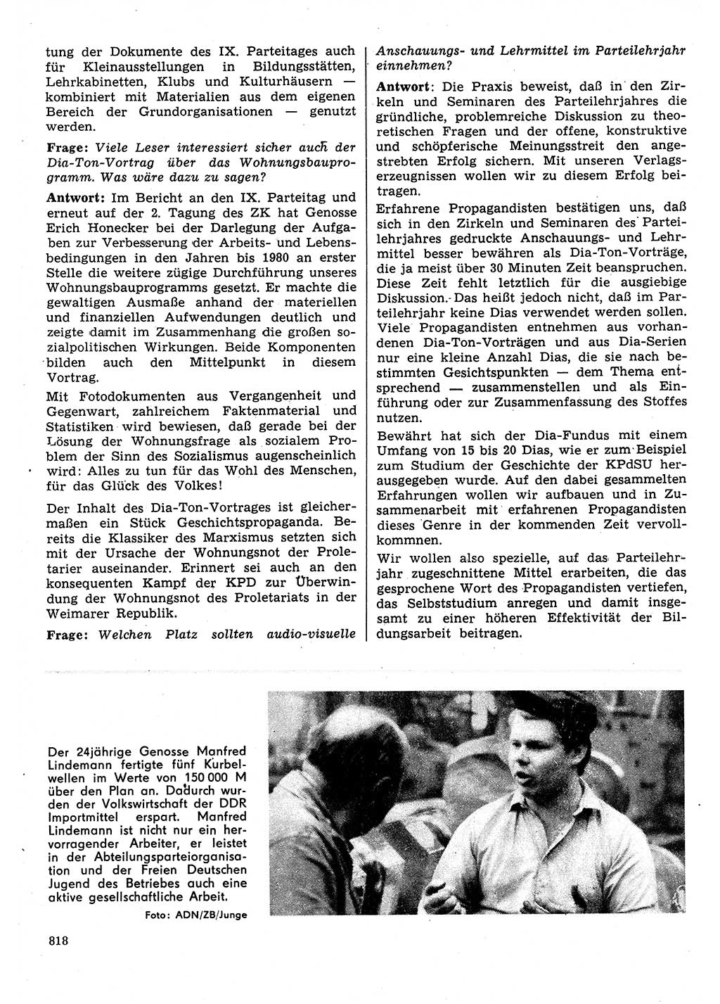 Neuer Weg (NW), Organ des Zentralkomitees (ZK) der SED (Sozialistische Einheitspartei Deutschlands) für Fragen des Parteilebens, 31. Jahrgang [Deutsche Demokratische Republik (DDR)] 1976, Seite 818 (NW ZK SED DDR 1976, S. 818)