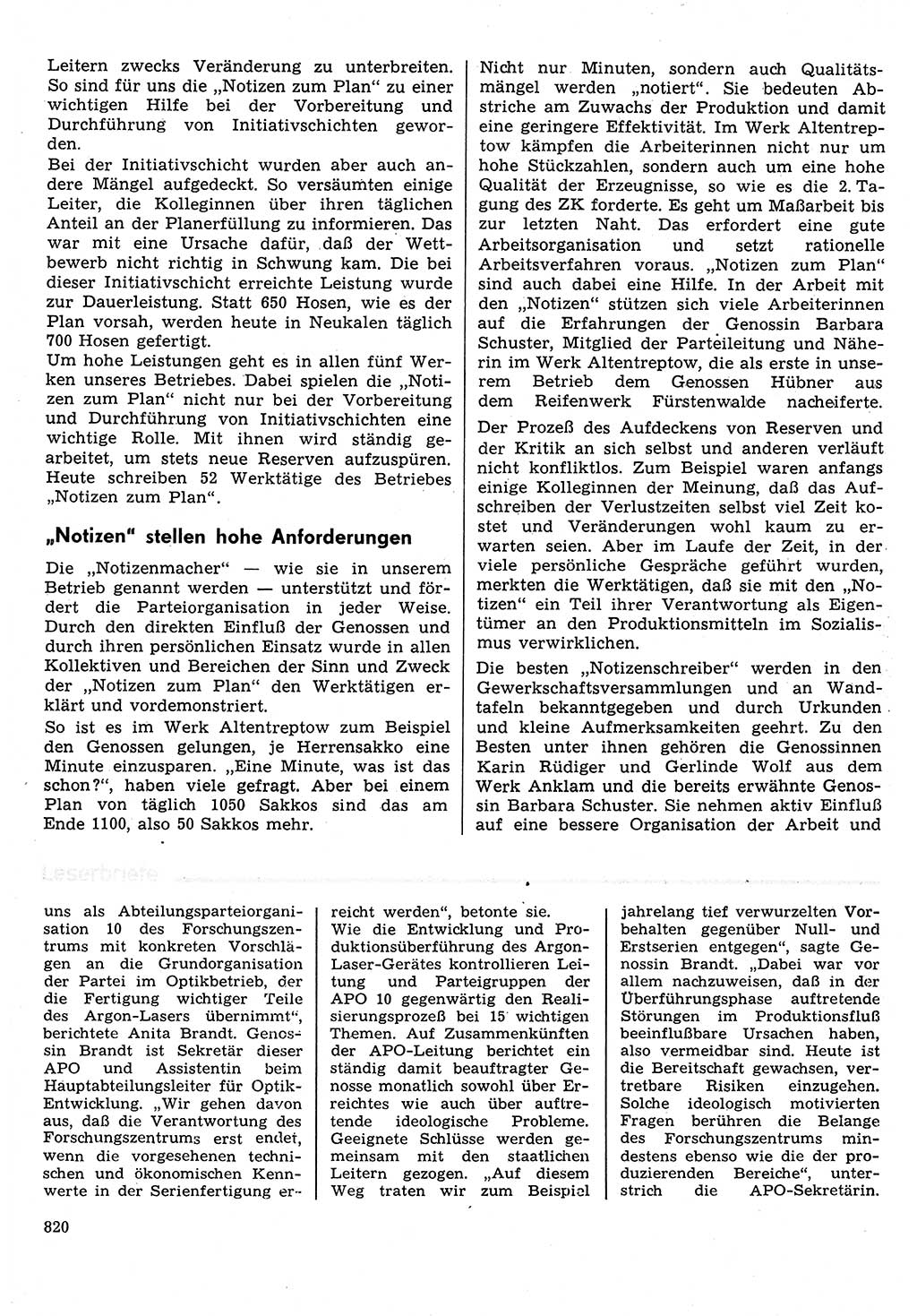 Neuer Weg (NW), Organ des Zentralkomitees (ZK) der SED (Sozialistische Einheitspartei Deutschlands) fÃ¼r Fragen des Parteilebens, 31. Jahrgang [Deutsche Demokratische Republik (DDR)] 1976, Seite 820 (NW ZK SED DDR 1976, S. 820)