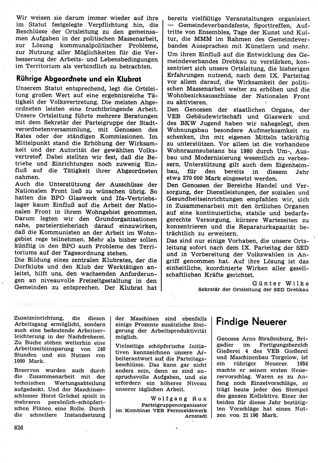 Neuer Weg (NW), Organ des Zentralkomitees (ZK) der SED (Sozialistische Einheitspartei Deutschlands) für Fragen des Parteilebens, 31. Jahrgang [Deutsche Demokratische Republik (DDR)] 1976, Seite 826 (NW ZK SED DDR 1976, S. 826)