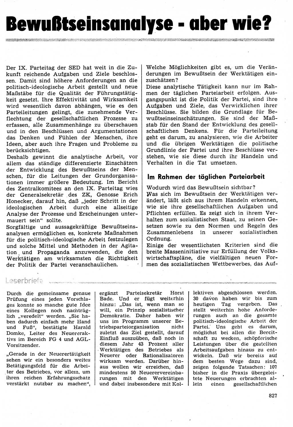 Neuer Weg (NW), Organ des Zentralkomitees (ZK) der SED (Sozialistische Einheitspartei Deutschlands) für Fragen des Parteilebens, 31. Jahrgang [Deutsche Demokratische Republik (DDR)] 1976, Seite 827 (NW ZK SED DDR 1976, S. 827)