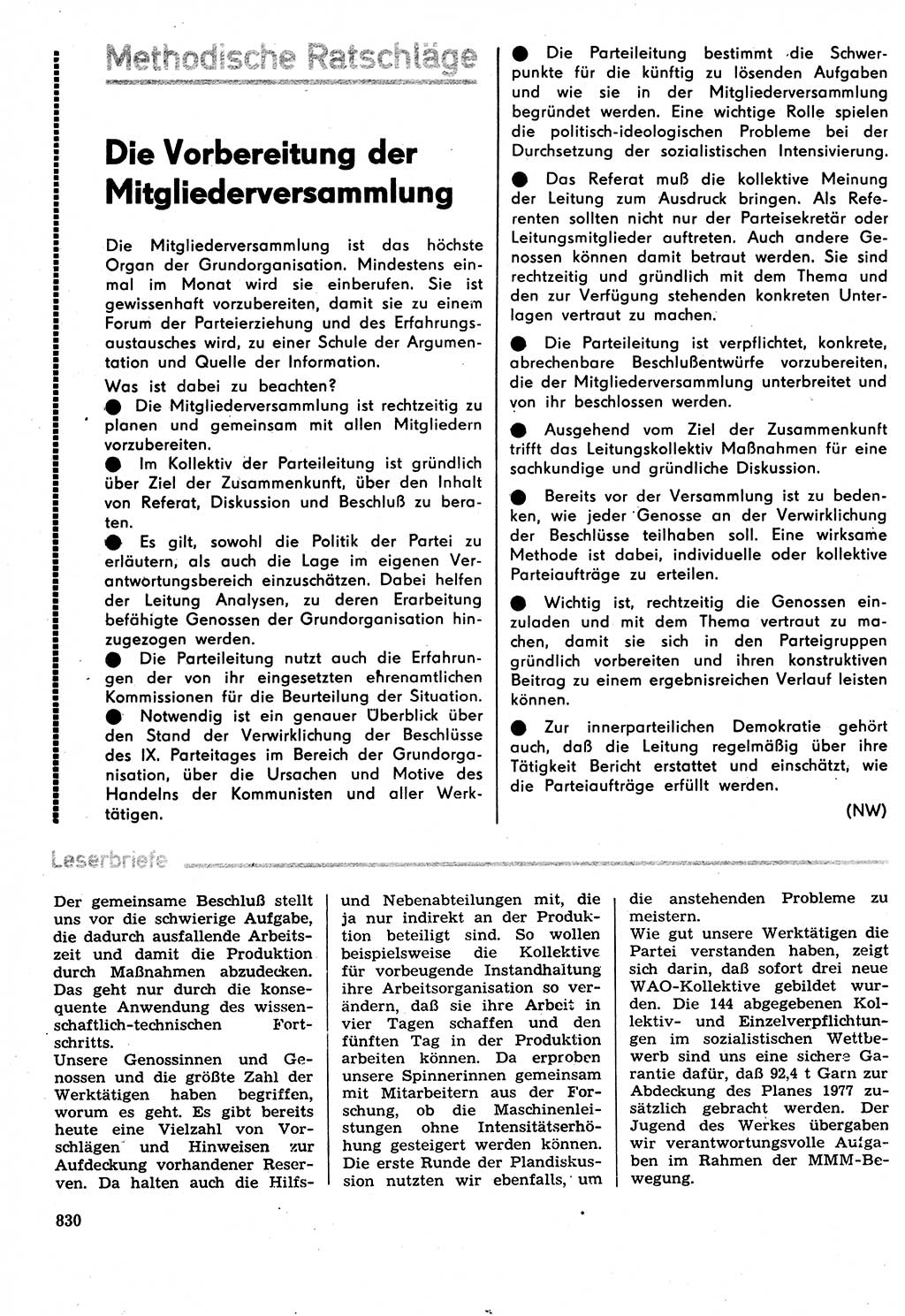 Neuer Weg (NW), Organ des Zentralkomitees (ZK) der SED (Sozialistische Einheitspartei Deutschlands) für Fragen des Parteilebens, 31. Jahrgang [Deutsche Demokratische Republik (DDR)] 1976, Seite 830 (NW ZK SED DDR 1976, S. 830)