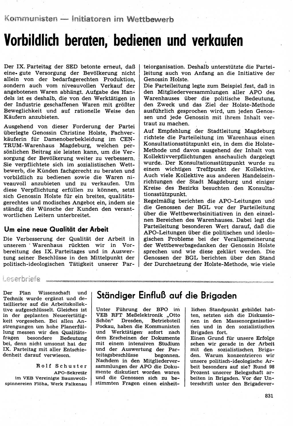Neuer Weg (NW), Organ des Zentralkomitees (ZK) der SED (Sozialistische Einheitspartei Deutschlands) für Fragen des Parteilebens, 31. Jahrgang [Deutsche Demokratische Republik (DDR)] 1976, Seite 831 (NW ZK SED DDR 1976, S. 831)