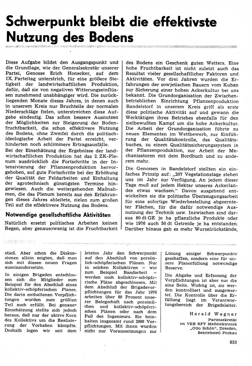 Neuer Weg (NW), Organ des Zentralkomitees (ZK) der SED (Sozialistische Einheitspartei Deutschlands) für Fragen des Parteilebens, 31. Jahrgang [Deutsche Demokratische Republik (DDR)] 1976, Seite 833 (NW ZK SED DDR 1976, S. 833)