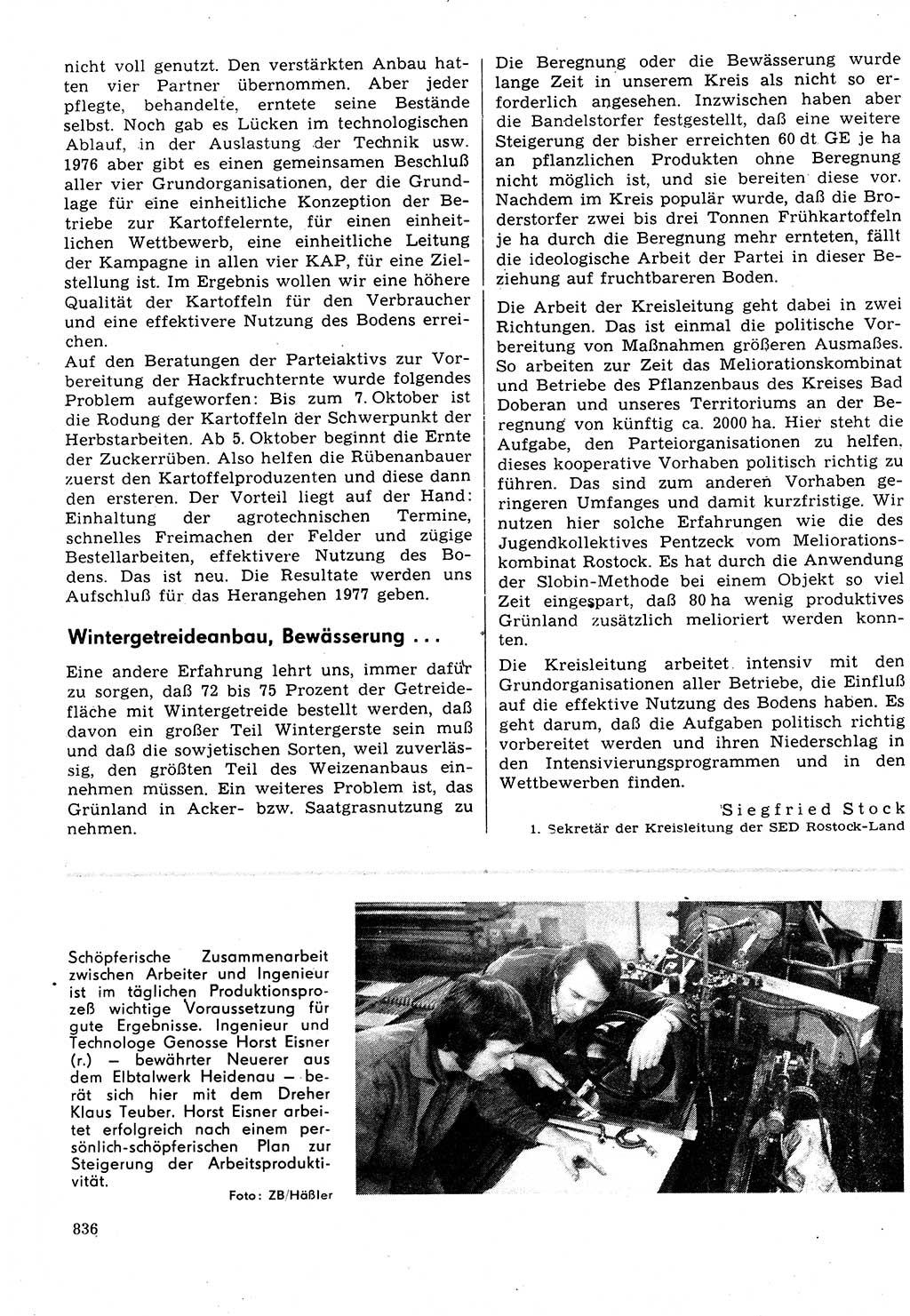 Neuer Weg (NW), Organ des Zentralkomitees (ZK) der SED (Sozialistische Einheitspartei Deutschlands) für Fragen des Parteilebens, 31. Jahrgang [Deutsche Demokratische Republik (DDR)] 1976, Seite 836 (NW ZK SED DDR 1976, S. 836)