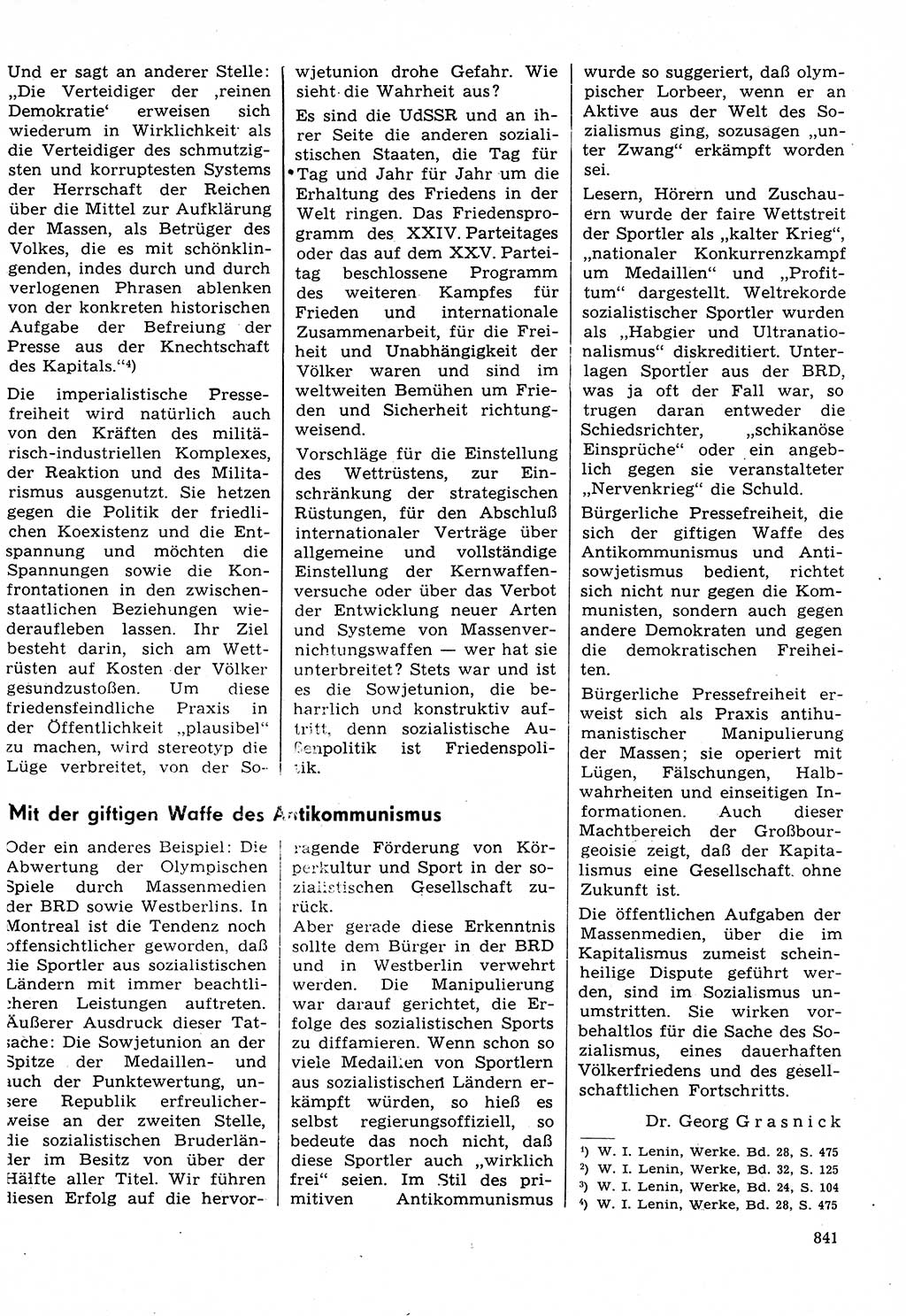 Neuer Weg (NW), Organ des Zentralkomitees (ZK) der SED (Sozialistische Einheitspartei Deutschlands) für Fragen des Parteilebens, 31. Jahrgang [Deutsche Demokratische Republik (DDR)] 1976, Seite 841 (NW ZK SED DDR 1976, S. 841)