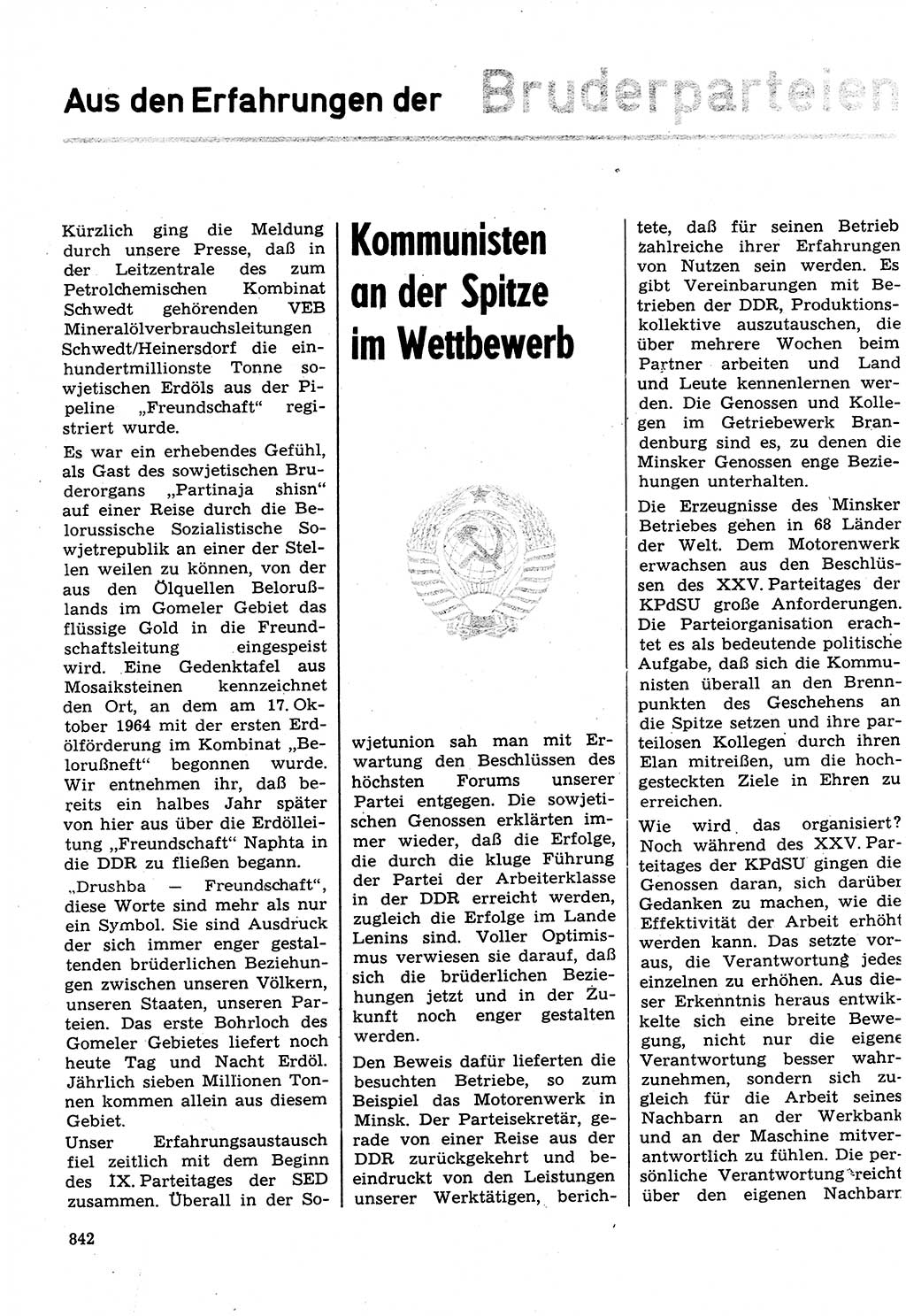 Neuer Weg (NW), Organ des Zentralkomitees (ZK) der SED (Sozialistische Einheitspartei Deutschlands) für Fragen des Parteilebens, 31. Jahrgang [Deutsche Demokratische Republik (DDR)] 1976, Seite 842 (NW ZK SED DDR 1976, S. 842)