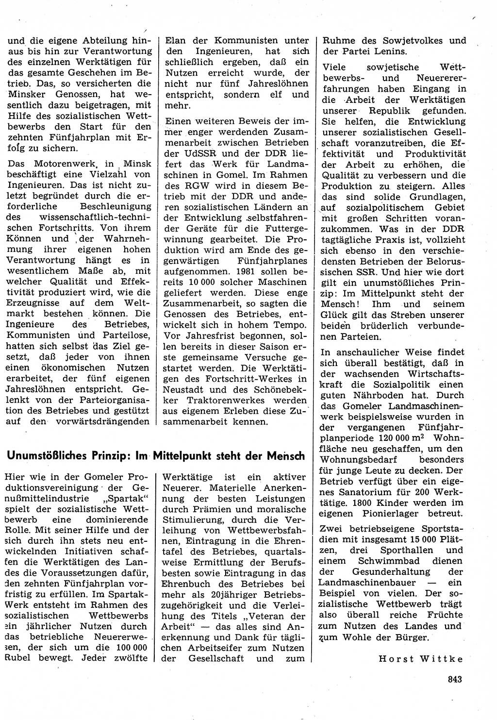 Neuer Weg (NW), Organ des Zentralkomitees (ZK) der SED (Sozialistische Einheitspartei Deutschlands) für Fragen des Parteilebens, 31. Jahrgang [Deutsche Demokratische Republik (DDR)] 1976, Seite 843 (NW ZK SED DDR 1976, S. 843)