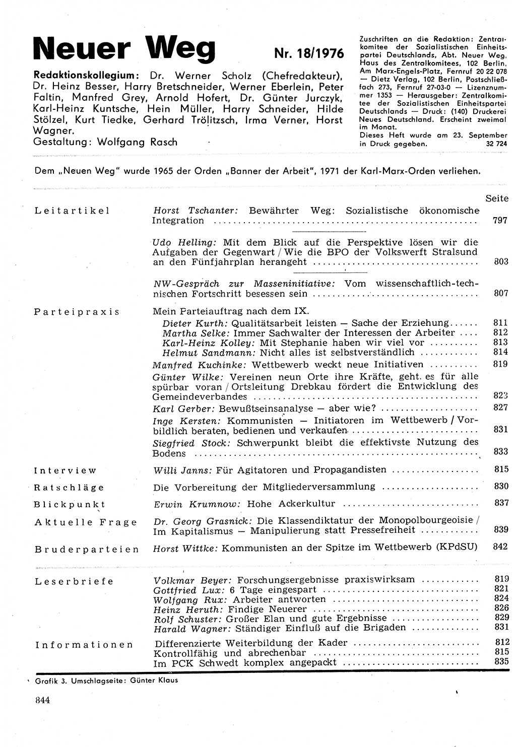 Neuer Weg (NW), Organ des Zentralkomitees (ZK) der SED (Sozialistische Einheitspartei Deutschlands) für Fragen des Parteilebens, 31. Jahrgang [Deutsche Demokratische Republik (DDR)] 1976, Seite 844 (NW ZK SED DDR 1976, S. 844)