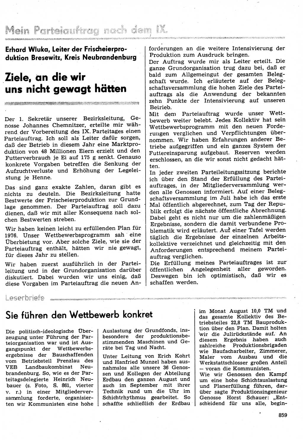 Neuer Weg (NW), Organ des Zentralkomitees (ZK) der SED (Sozialistische Einheitspartei Deutschlands) für Fragen des Parteilebens, 31. Jahrgang [Deutsche Demokratische Republik (DDR)] 1976, Seite 859 (NW ZK SED DDR 1976, S. 859)