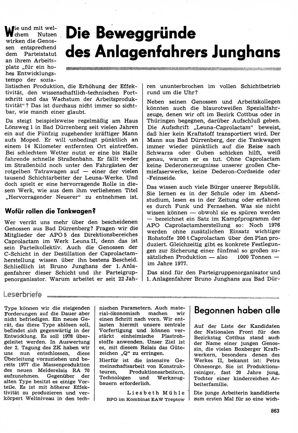 Neuer Weg (NW), Organ des Zentralkomitees (ZK) der SED (Sozialistische Einheitspartei Deutschlands) für Fragen des Parteilebens, 31. Jahrgang [Deutsche Demokratische Republik (DDR)] 1976, Seite 863 (NW ZK SED DDR 1976, S. 863)