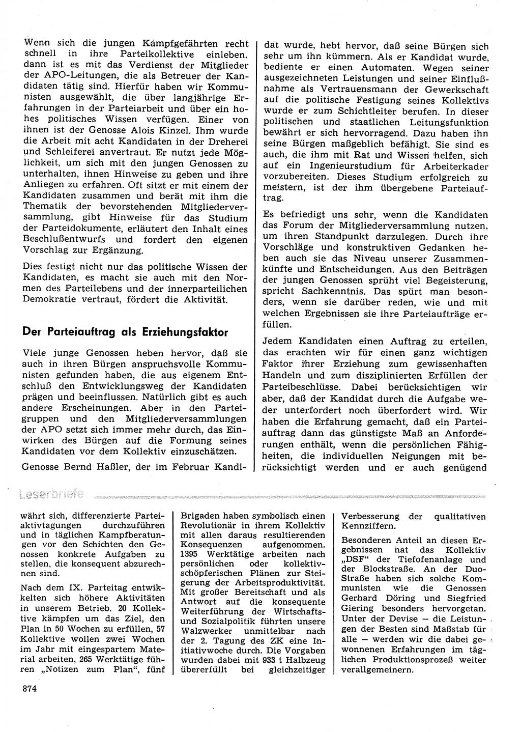 Neuer Weg (NW), Organ des Zentralkomitees (ZK) der SED (Sozialistische Einheitspartei Deutschlands) für Fragen des Parteilebens, 31. Jahrgang [Deutsche Demokratische Republik (DDR)] 1976, Seite 874 (NW ZK SED DDR 1976, S. 874)