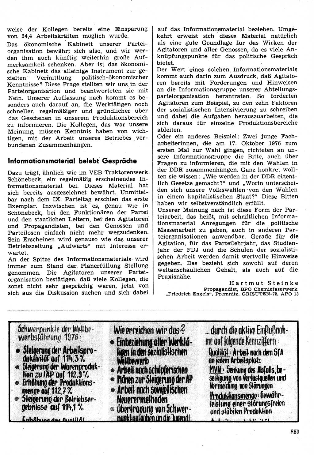 Neuer Weg (NW), Organ des Zentralkomitees (ZK) der SED (Sozialistische Einheitspartei Deutschlands) für Fragen des Parteilebens, 31. Jahrgang [Deutsche Demokratische Republik (DDR)] 1976, Seite 883 (NW ZK SED DDR 1976, S. 883)