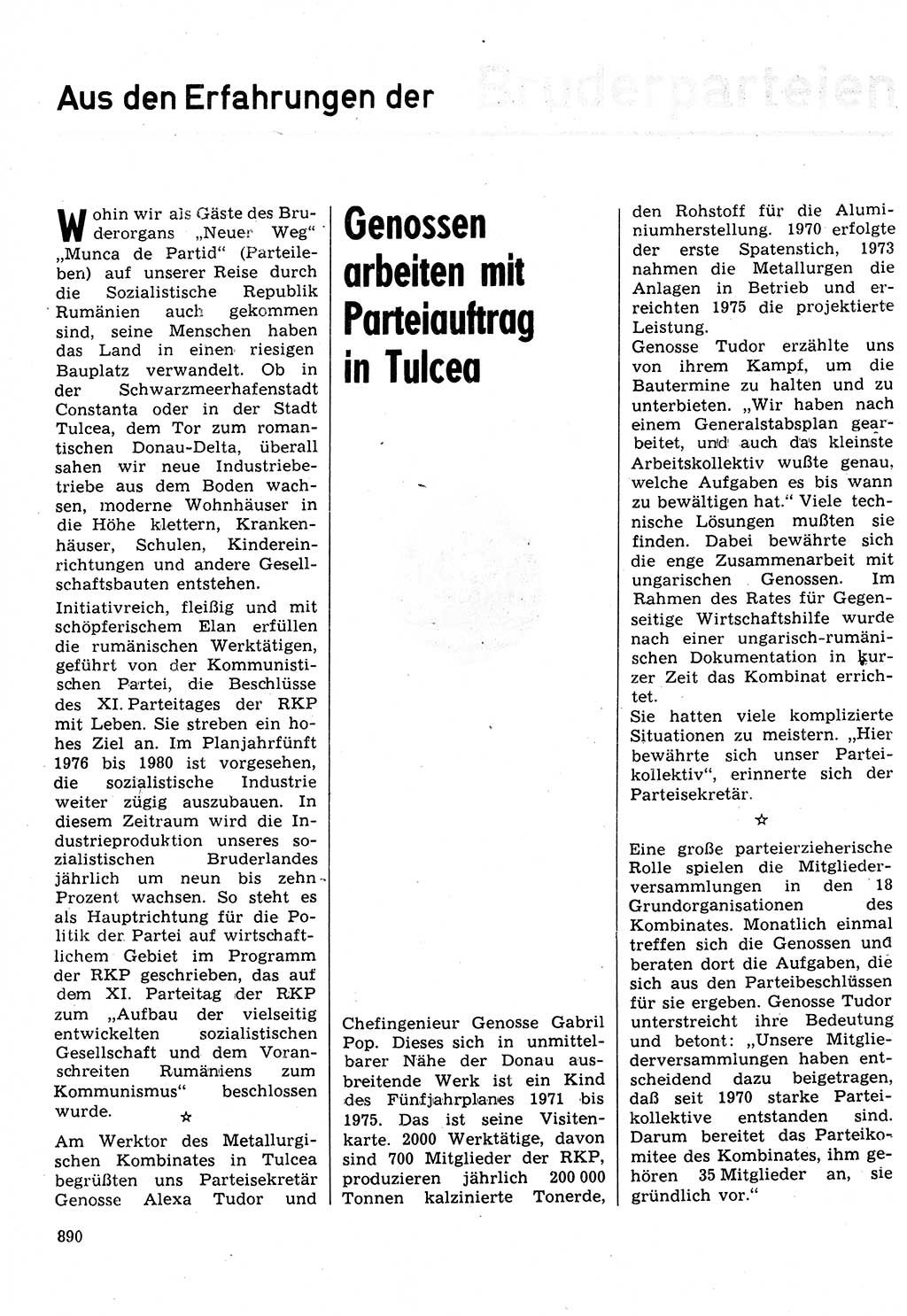 Neuer Weg (NW), Organ des Zentralkomitees (ZK) der SED (Sozialistische Einheitspartei Deutschlands) für Fragen des Parteilebens, 31. Jahrgang [Deutsche Demokratische Republik (DDR)] 1976, Seite 890 (NW ZK SED DDR 1976, S. 890)