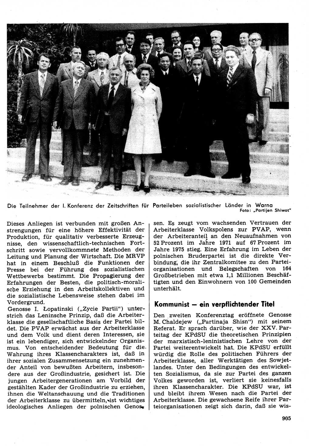 Neuer Weg (NW), Organ des Zentralkomitees (ZK) der SED (Sozialistische Einheitspartei Deutschlands) für Fragen des Parteilebens, 31. Jahrgang [Deutsche Demokratische Republik (DDR)] 1976, Seite 905 (NW ZK SED DDR 1976, S. 905)