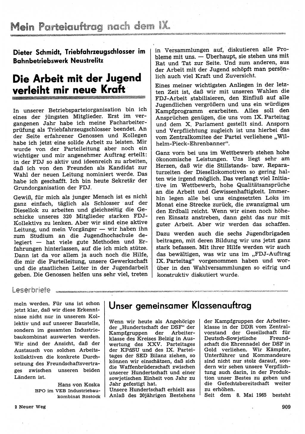 Neuer Weg (NW), Organ des Zentralkomitees (ZK) der SED (Sozialistische Einheitspartei Deutschlands) für Fragen des Parteilebens, 31. Jahrgang [Deutsche Demokratische Republik (DDR)] 1976, Seite 909 (NW ZK SED DDR 1976, S. 909)