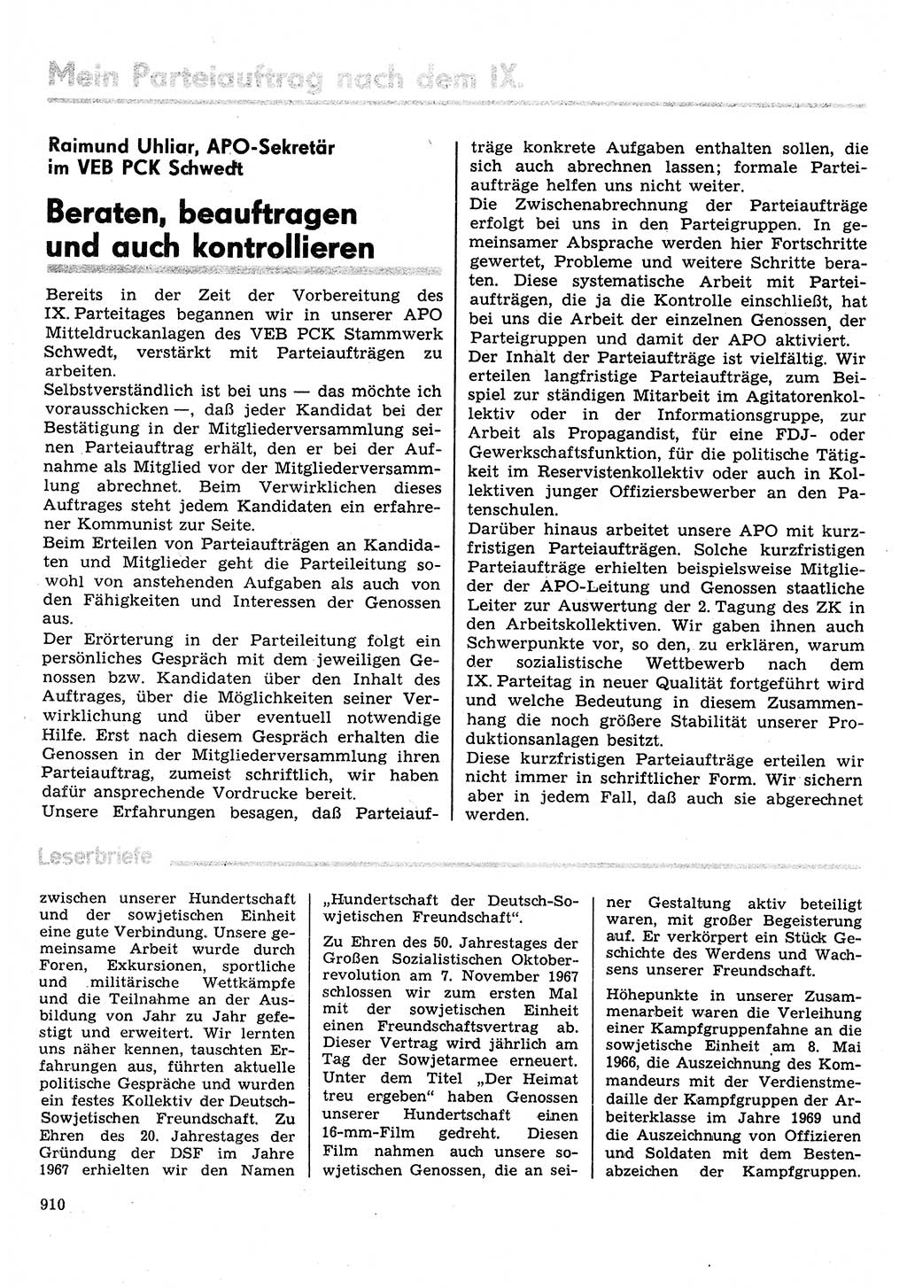 Neuer Weg (NW), Organ des Zentralkomitees (ZK) der SED (Sozialistische Einheitspartei Deutschlands) für Fragen des Parteilebens, 31. Jahrgang [Deutsche Demokratische Republik (DDR)] 1976, Seite 910 (NW ZK SED DDR 1976, S. 910)